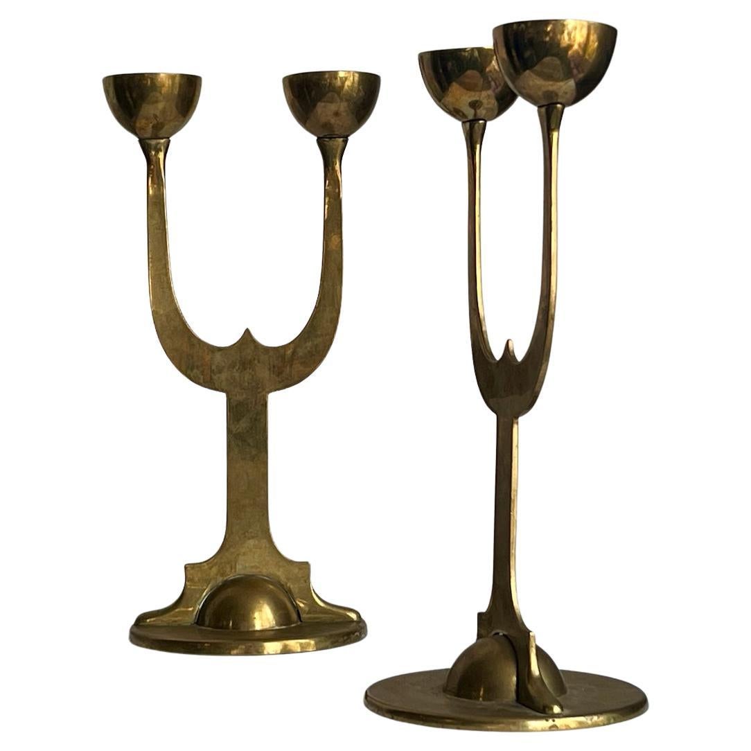 Set of Two Swedish Brass Candleholders For Sale