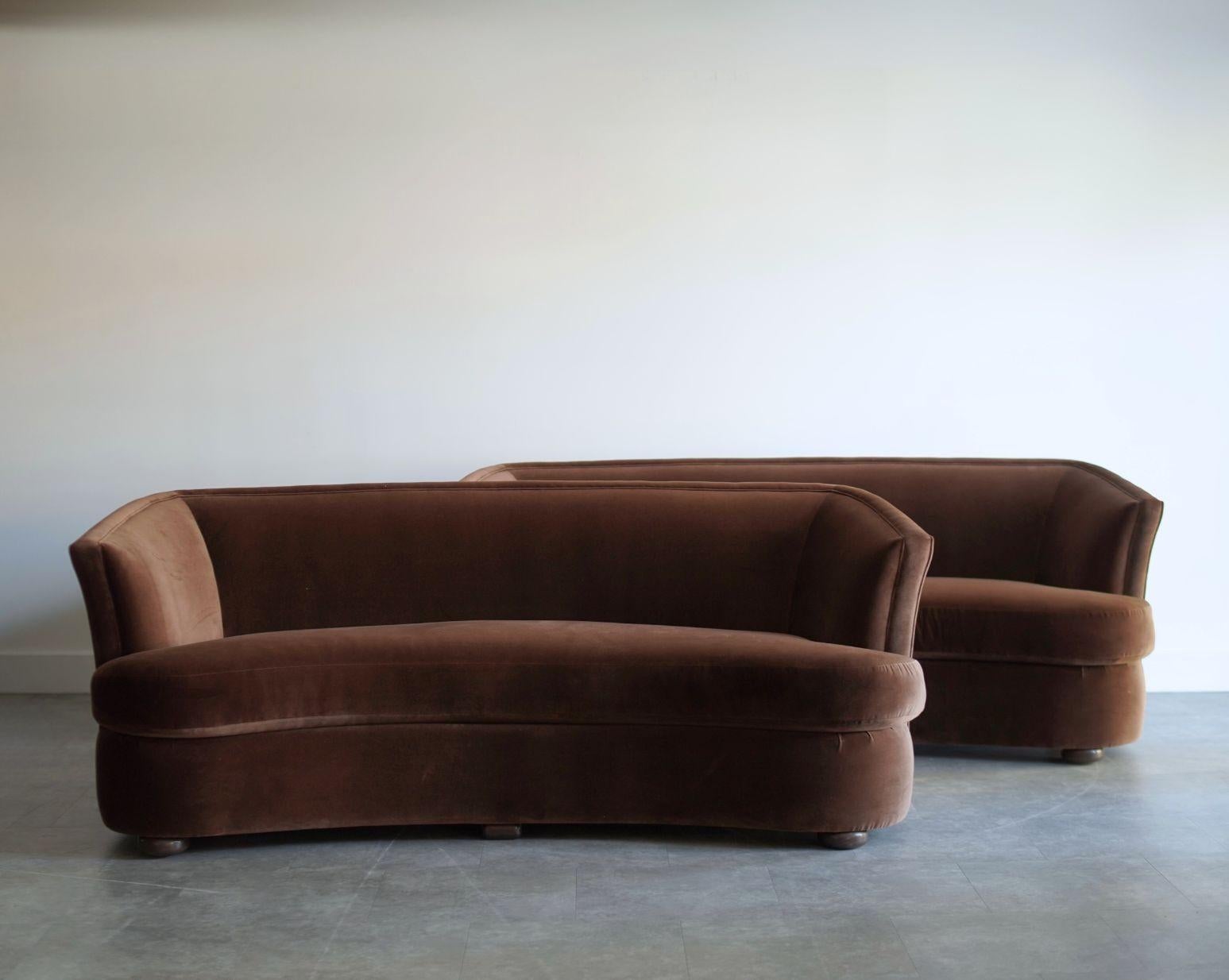 Velvet Set of Two Swedish Cabinet-Maker Sofas, Circa 1960s For Sale