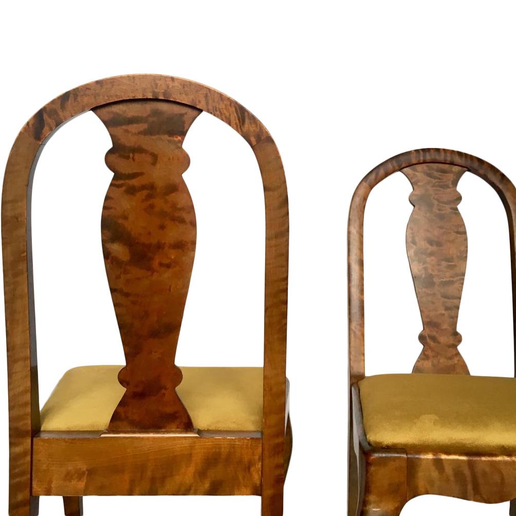 Fabric Set of Two Swedish Satin Birch Chairs, 1910s For Sale