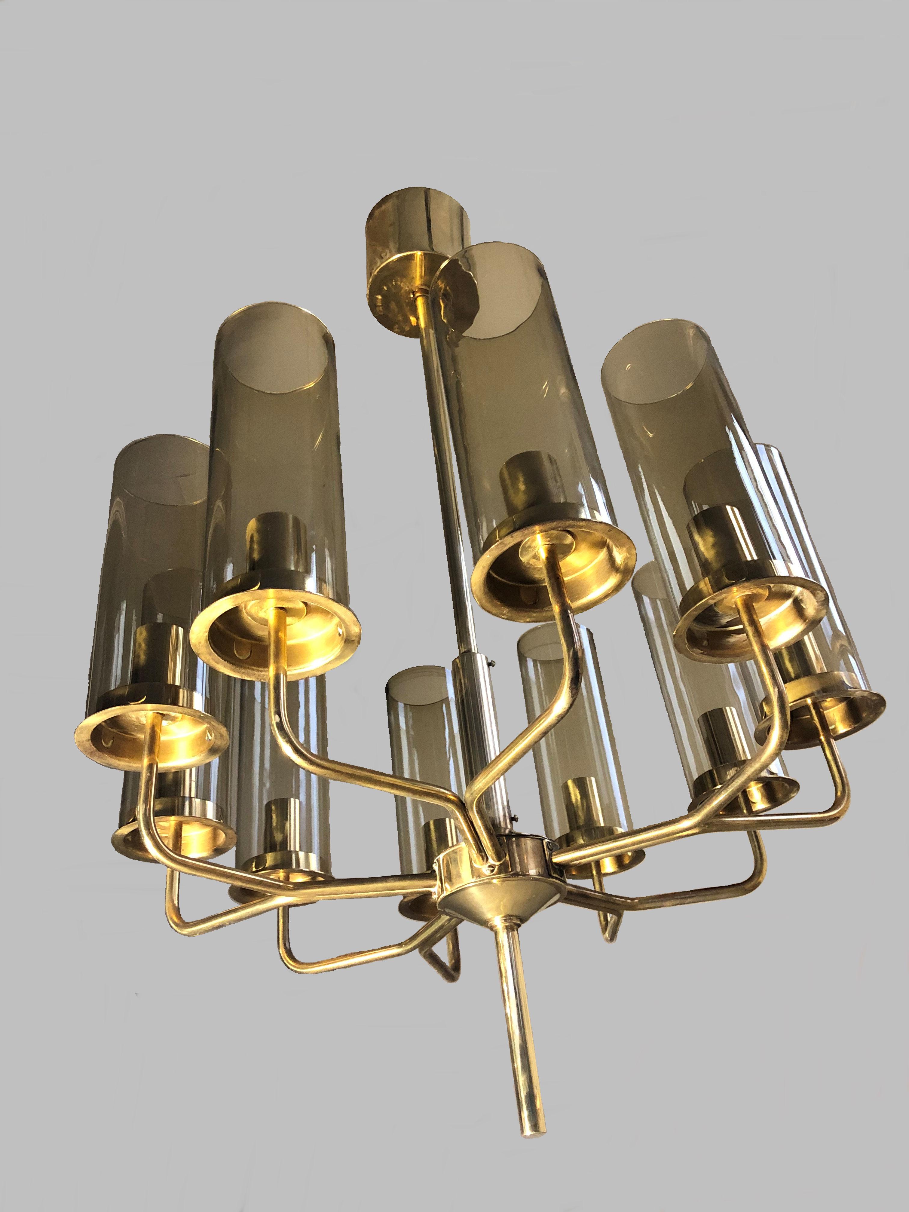 Mid-Century Modern Set of Two T10 Hans-Agne Jakobsson Chandeliers in Brass by AB Markaryd For Sale
