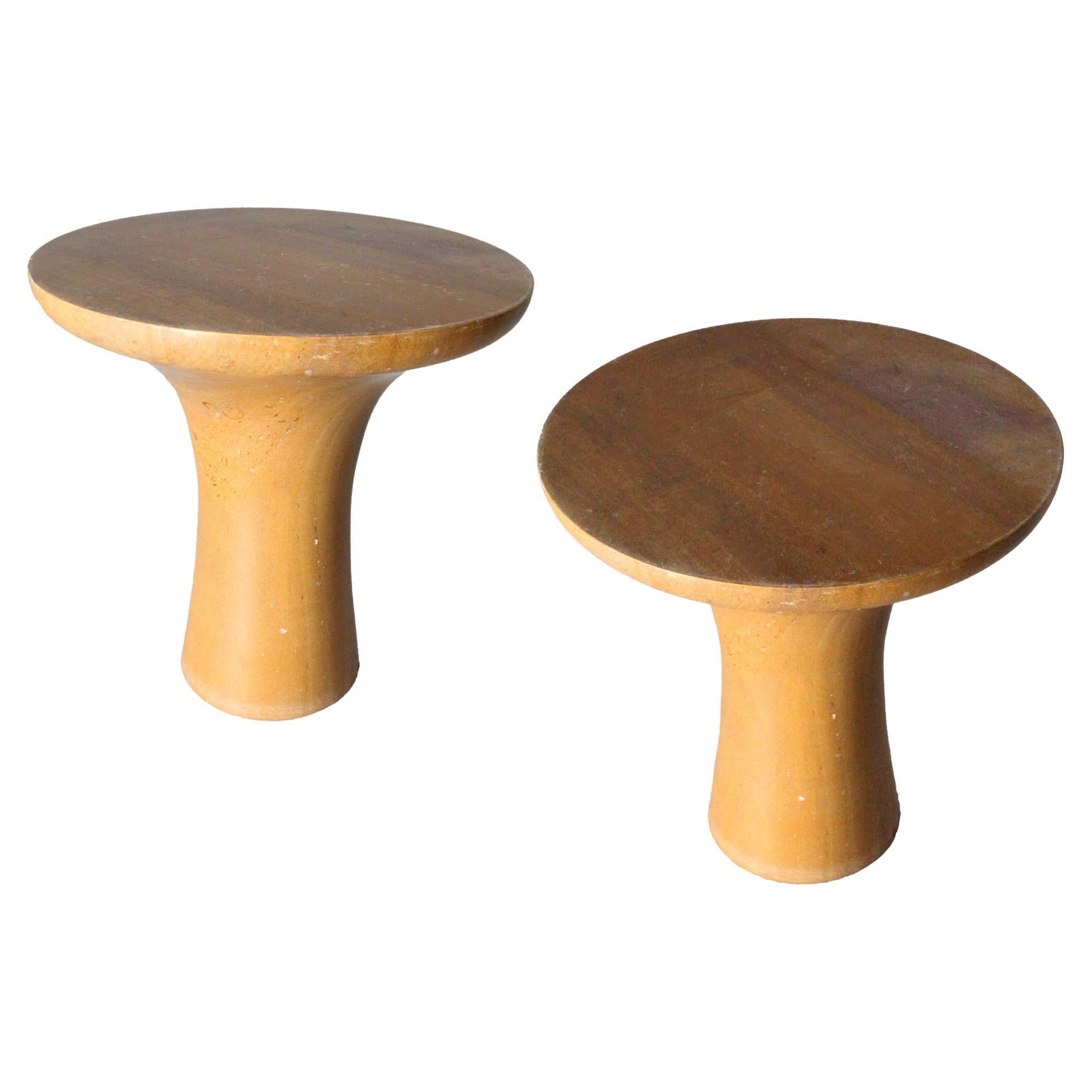 Set of Two Tabla Tables in Jaisalmer Stone Handcrafted in India by Paul Mathieu For Sale