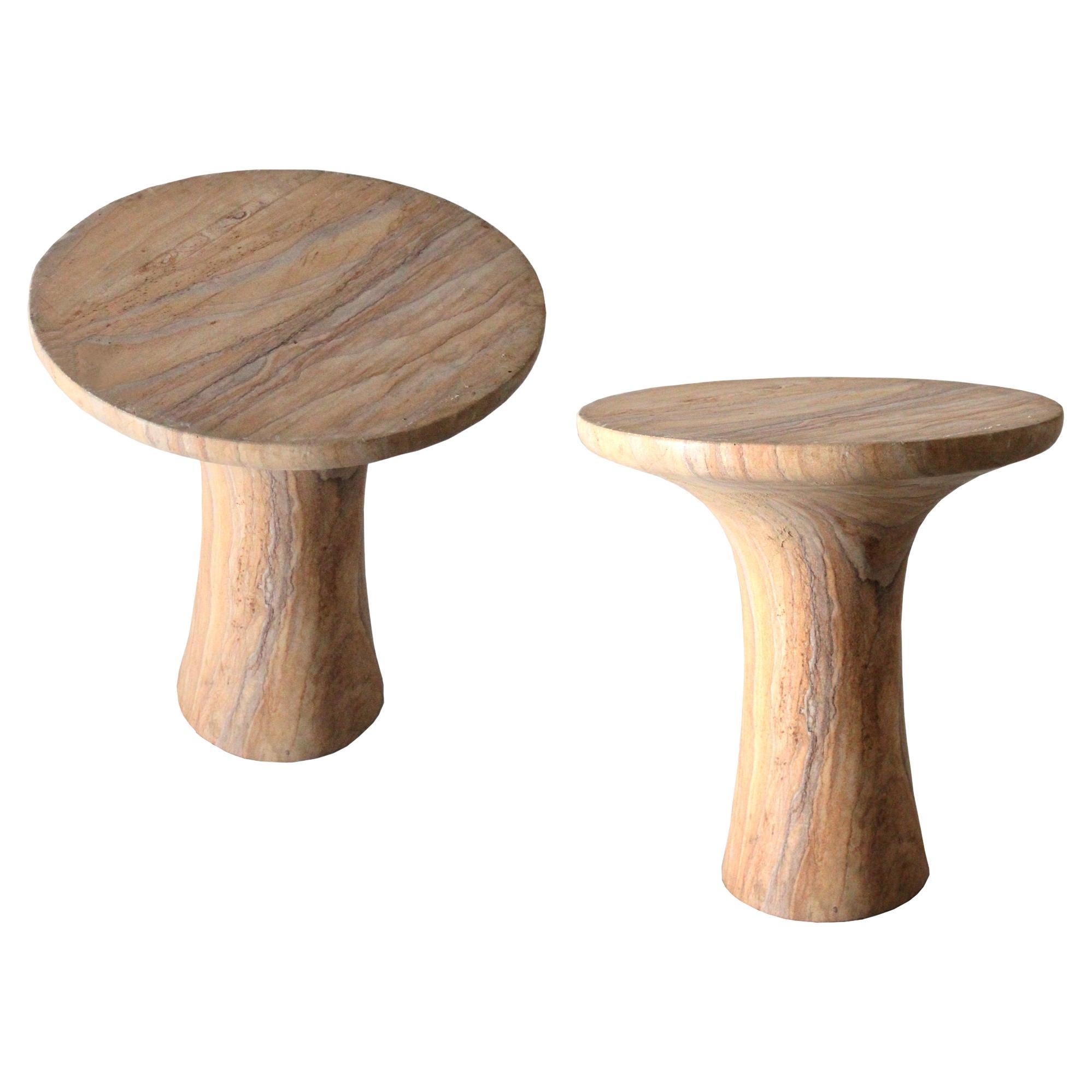 Set of Two Tabla Tables in Rainbow Teakwood Handcrafted in India by Paul Mathieu For Sale