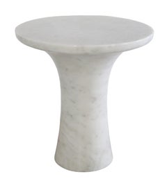 Set of Two Tabla Tables in White Marble Handcrafted in India by Paul Mathieu