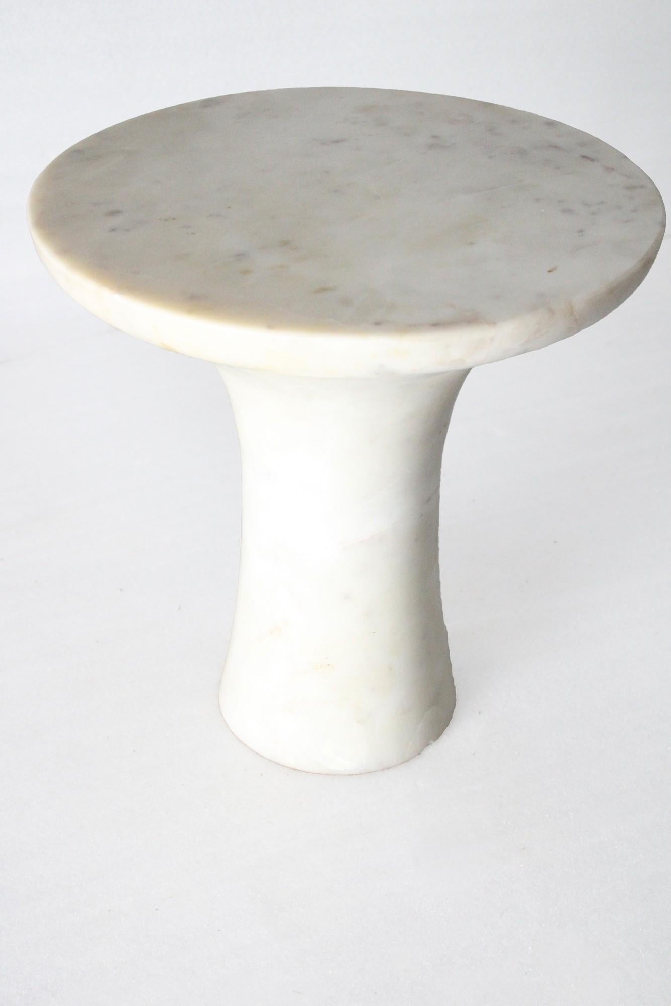 Other Set of Two Tabla Tables in White Marble Handcrafted in India by Paul Mathieu For Sale
