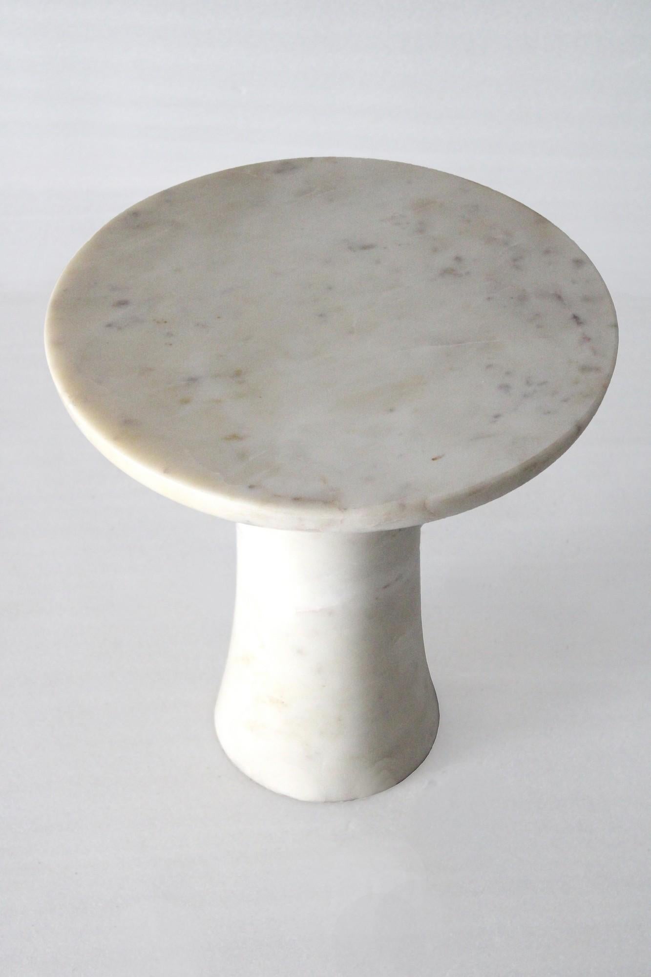 Indian Set of Two Tabla Tables in White Marble Handcrafted in India by Paul Mathieu For Sale