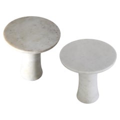 Set of Two Tabla Tables in White Marble Handcrafted in India by Paul Mathieu