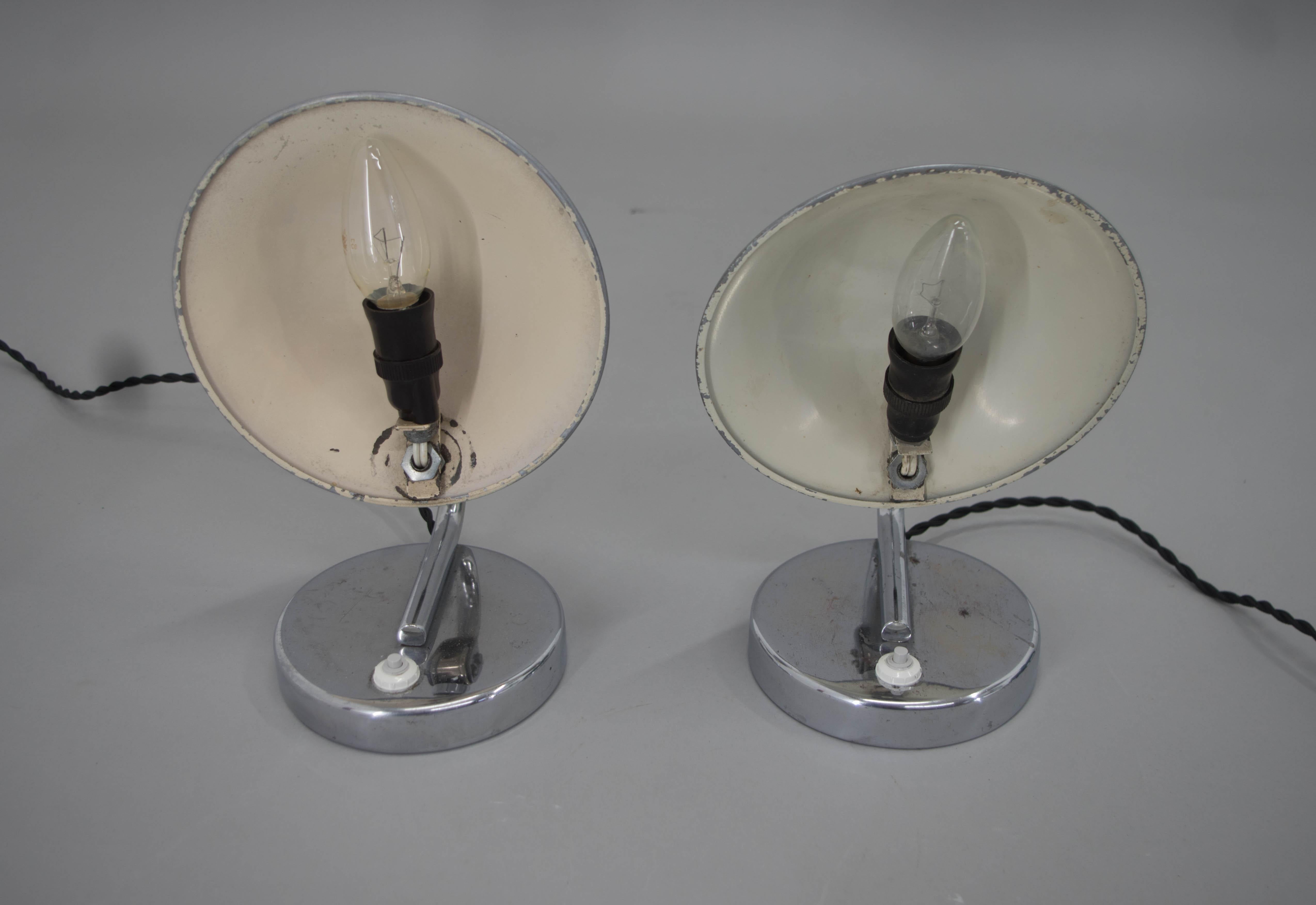 Czech Set of Two Table/Bedside Lamps by Napako, 1930s For Sale