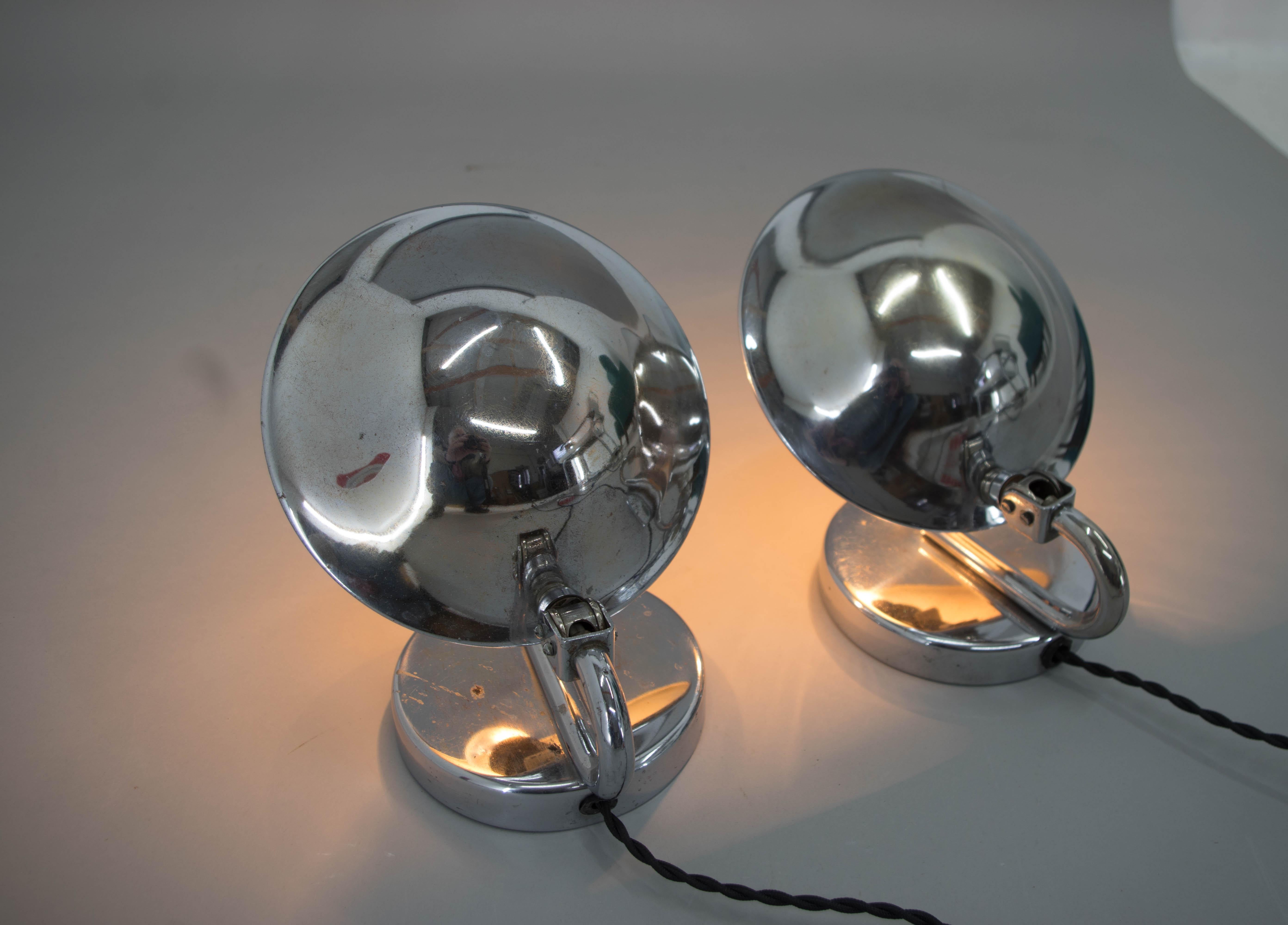 Chrome Set of Two Table/Bedside Lamps by Napako, 1930s For Sale