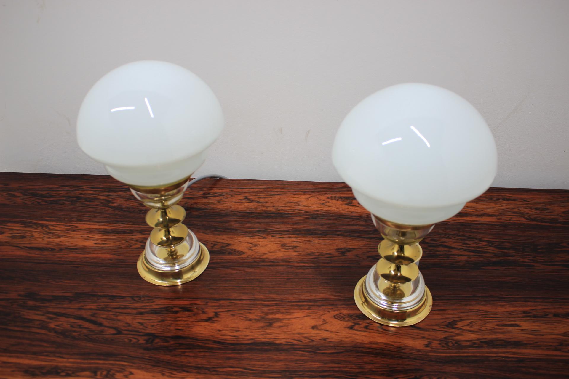 Brass Set of Two Table Lamp by Jablonecké Sklárny, 1980s For Sale