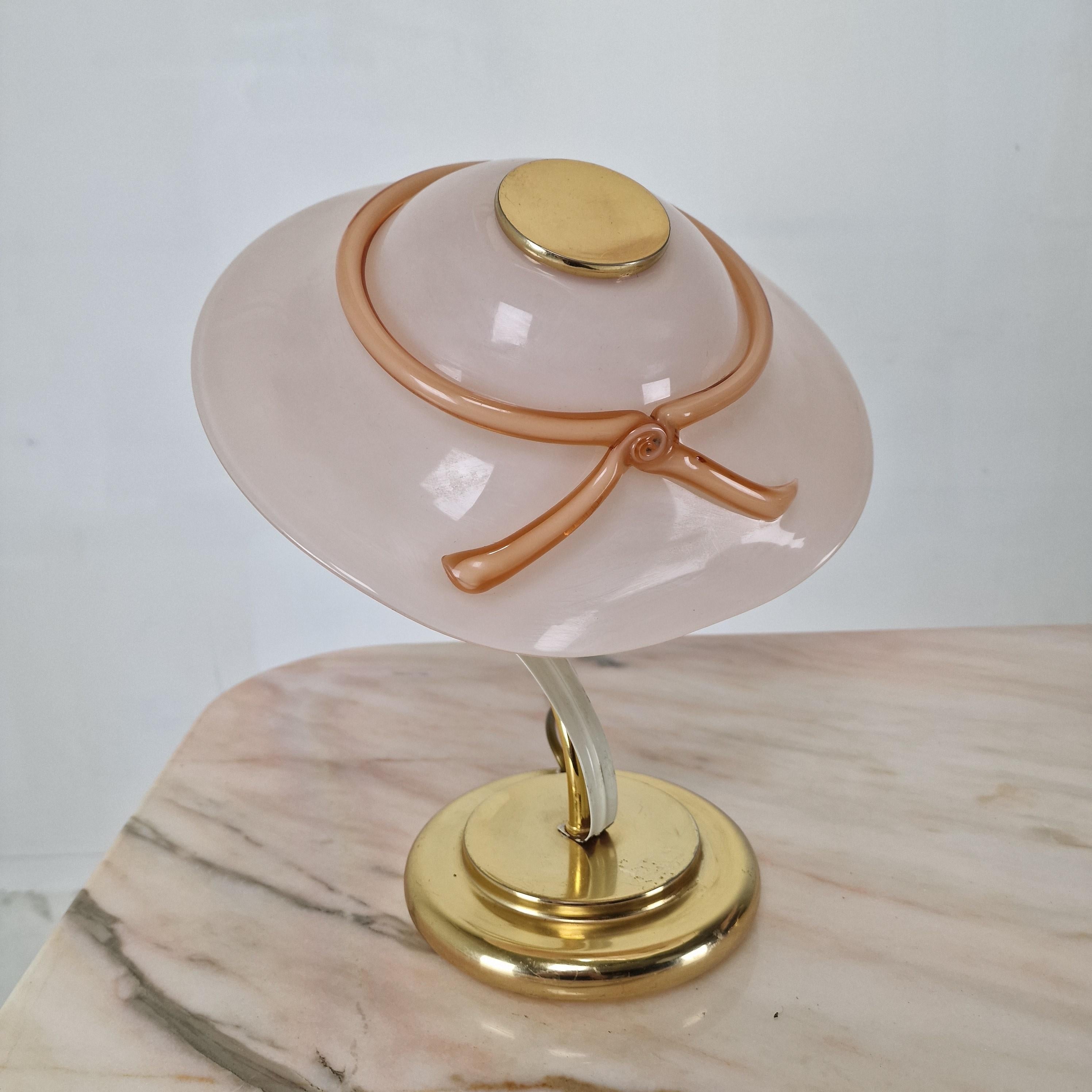 Late 20th Century Set of Two Table Lamps and One Pendant with Murano Glass, Italy 1970's For Sale