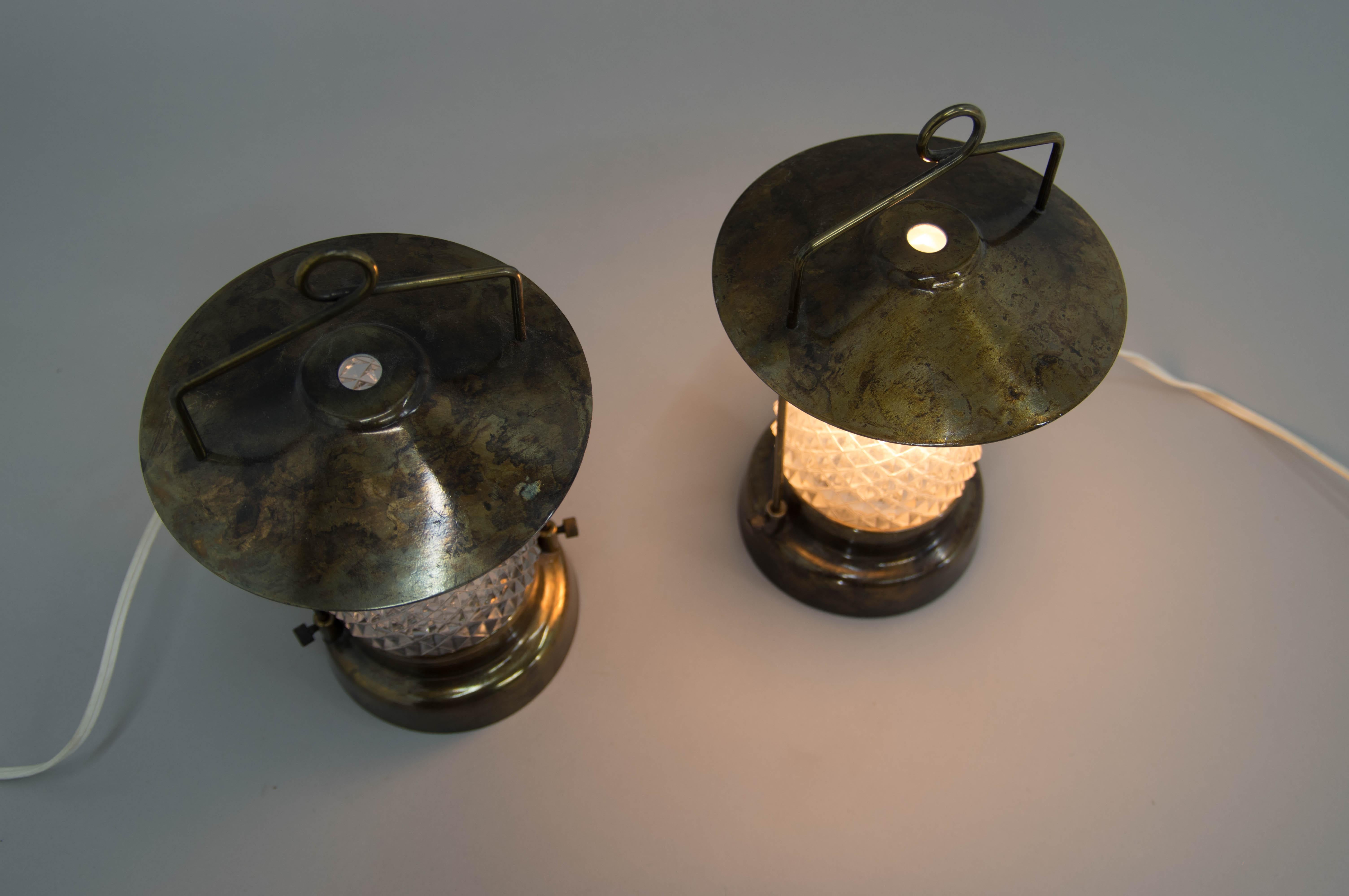 Metal Set of Two Table Lamps, Czechoslovakia, 1970s For Sale