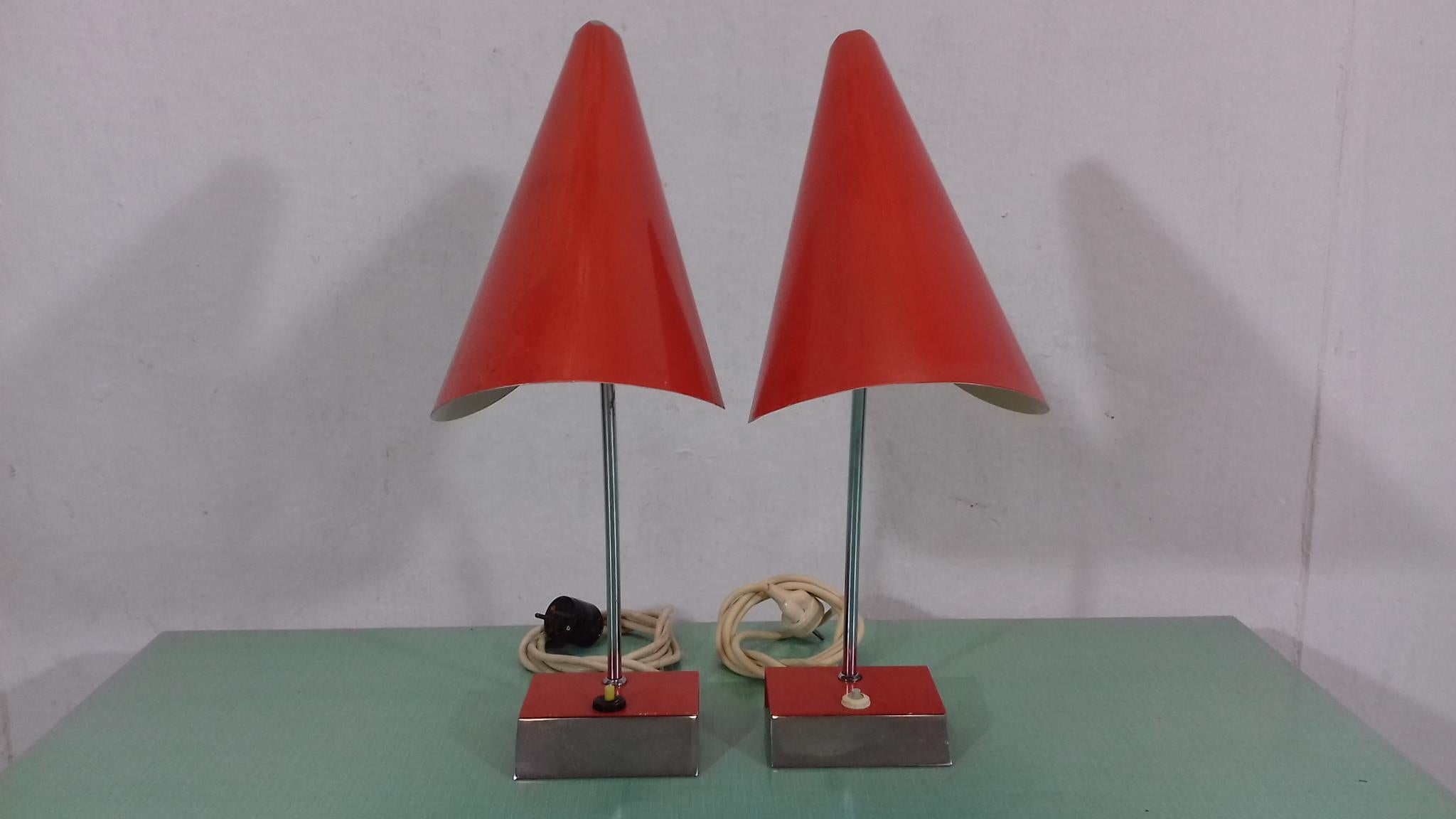 Metal Set of Two Table Lamps Designed by Josef Hurka for Napako, 1958 For Sale