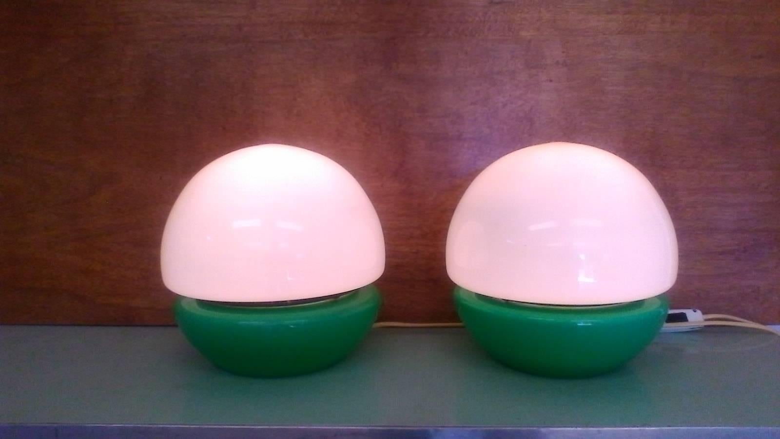Set of two table lamps from Kamenicky Šenov. The items are made of glass. Good condition.