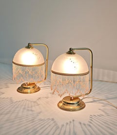 Set of 2 Table Lamps Glass Beads Aluminum Brass Golden 1970/80s Mid-Century