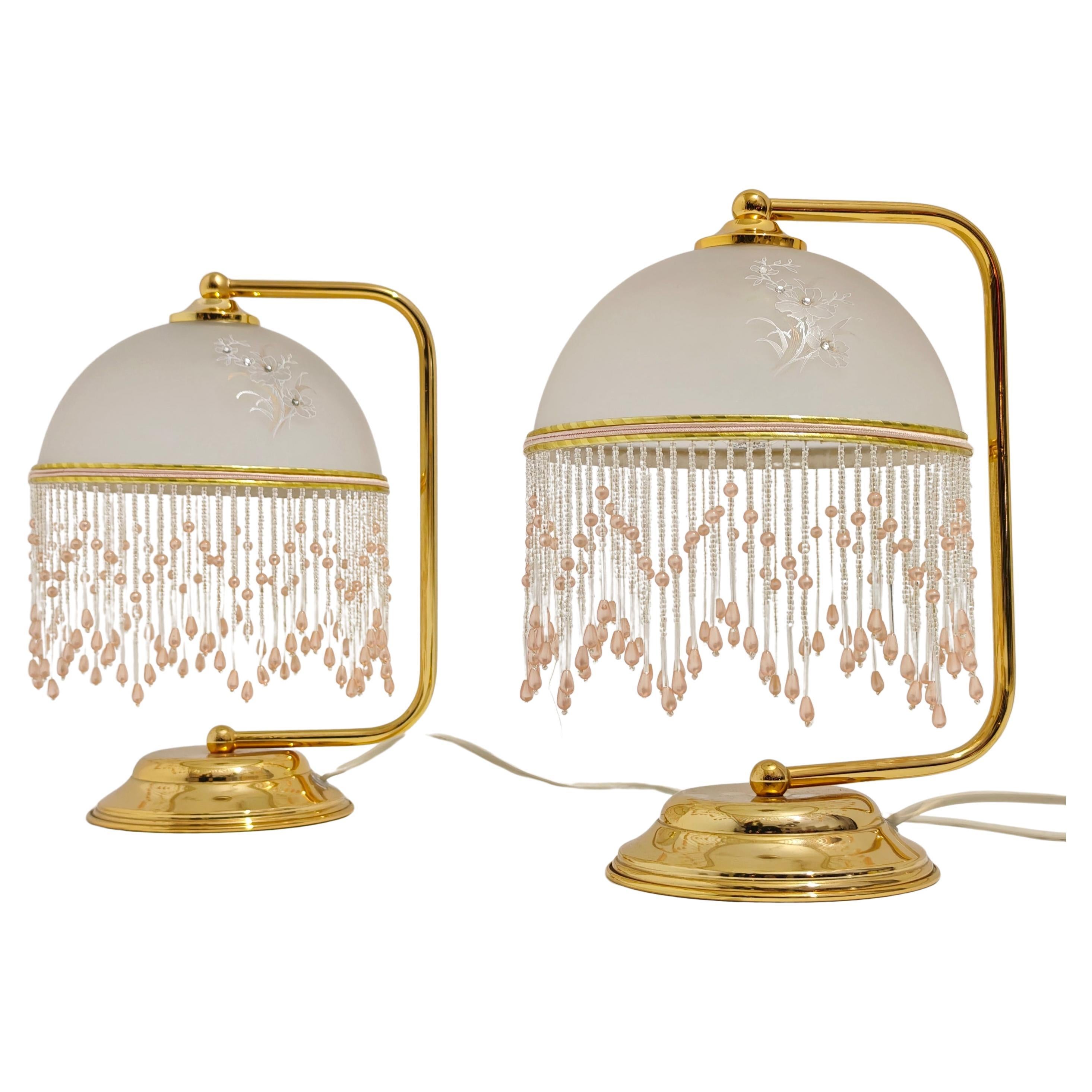 Set of Two Table Lamps Glass and Beads Made in Italy 1970/80s Mid-Century Modern