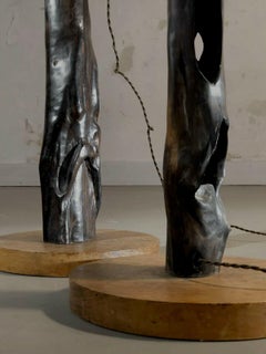 Paire de plaids de table en bois sculptural GIANT SCULPTURAL, style NAKASHIMA NOLL, France, 1950