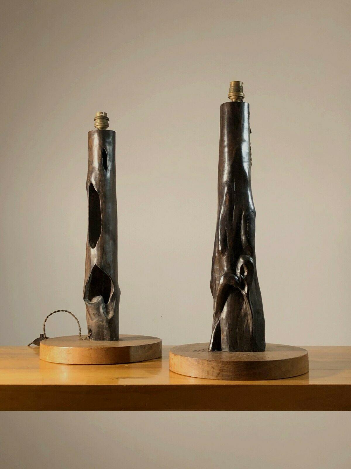 Mid-20th Century A Pair of GIANT SCULPTURAL Wood TABLE LAMPS, NAKASHIMA NOLL Style, France, 1950 For Sale