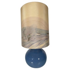 Set of two Table Lamps with Silk Landscape Shades, 1970s