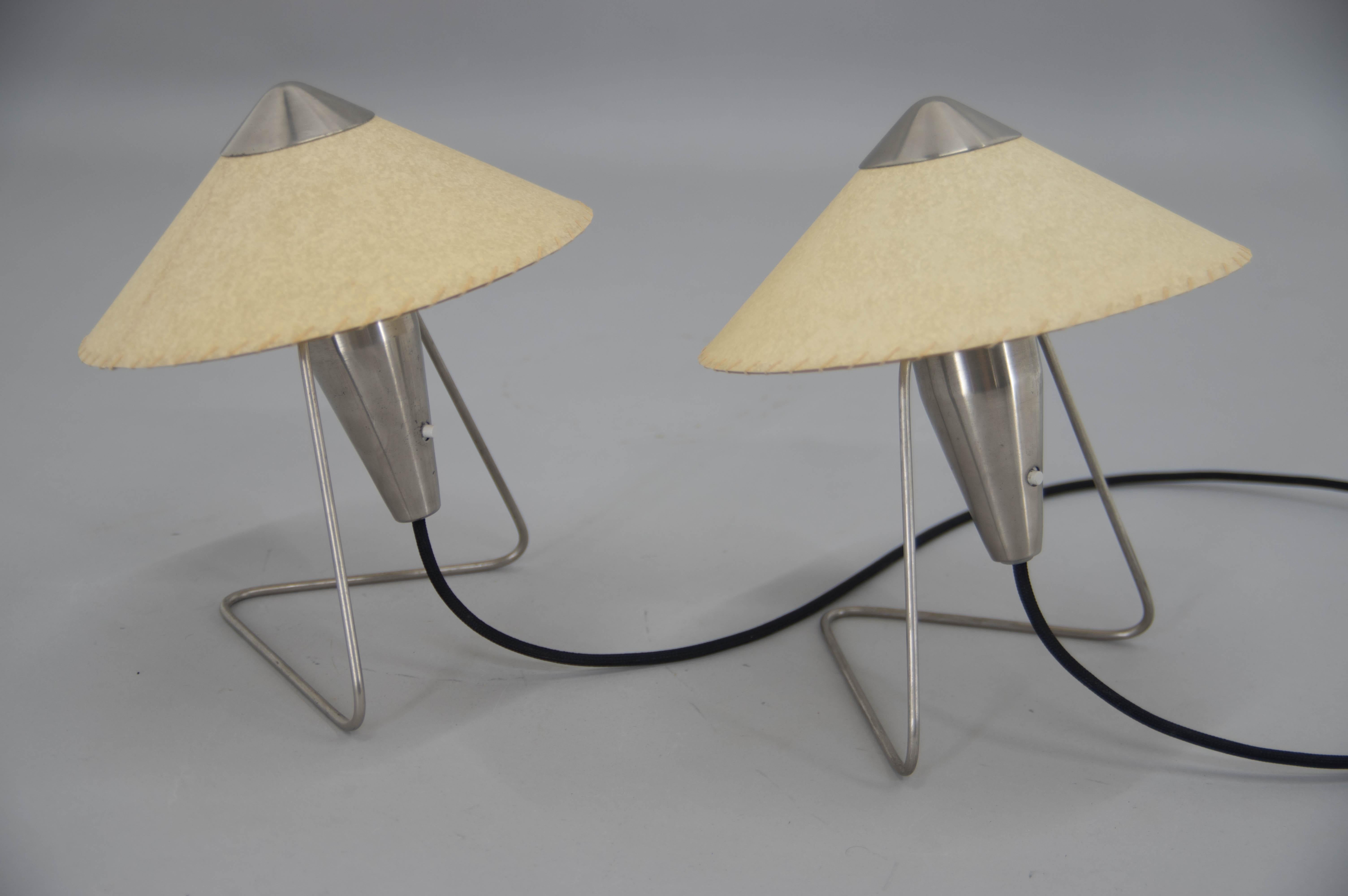 Parchment Paper Set of Two Table or Wall Lamps by Frantova for OKOLO, Czechoslovakia, 1950s
