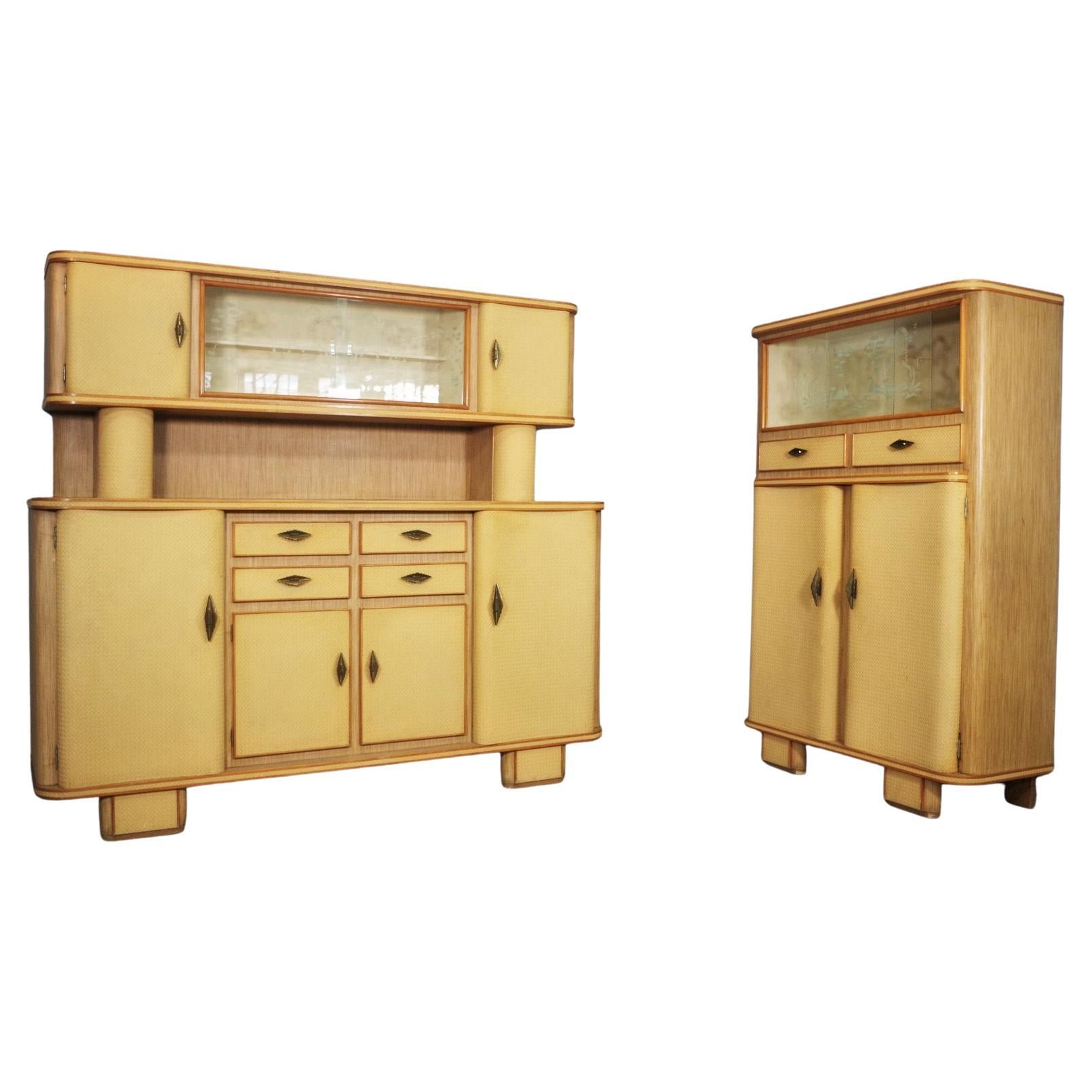Set of Two Tall Beech Sideboards, 1950s – Mid-Century Elegance