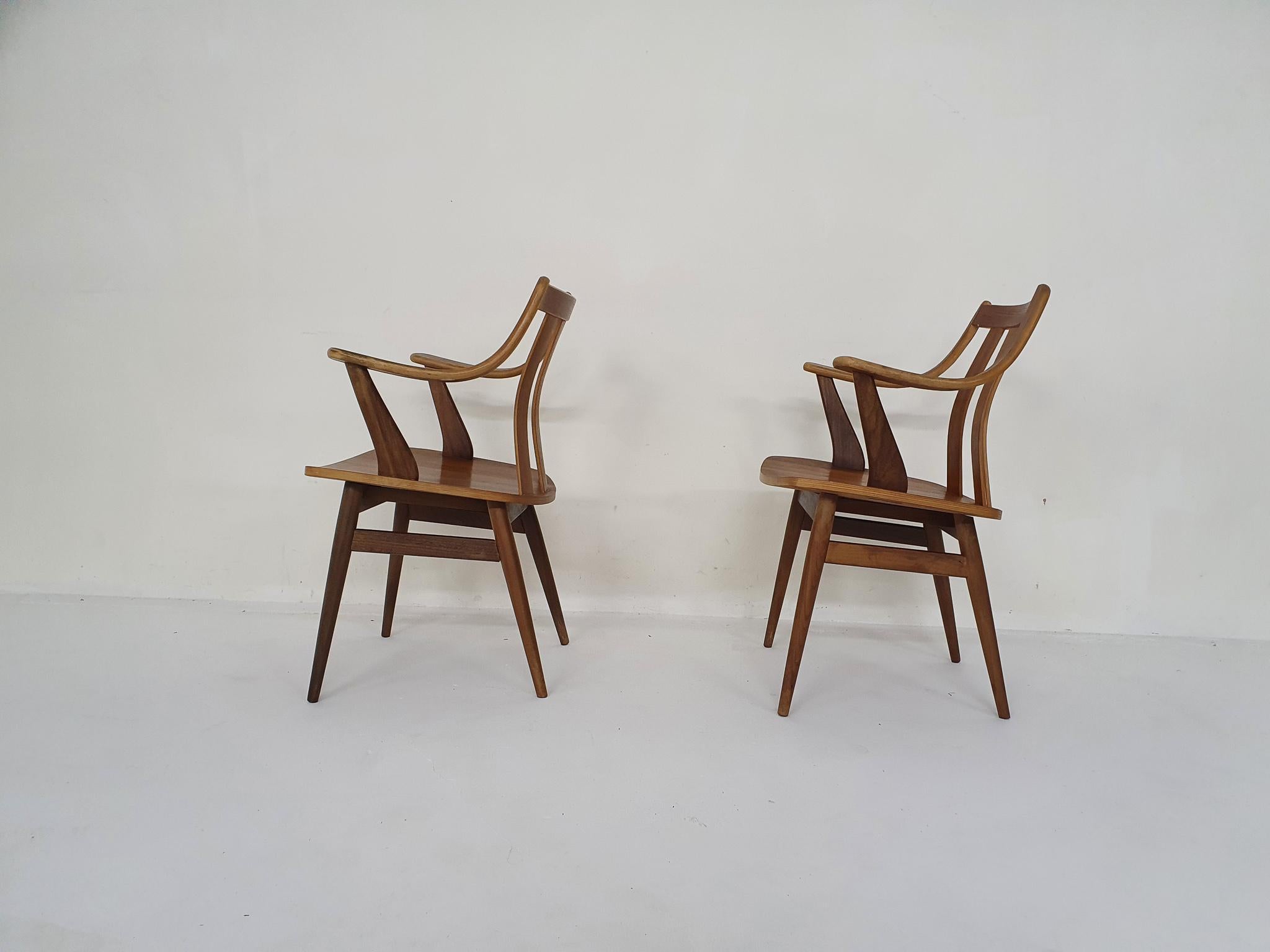 Scandinavian Modern Set of Two Teak Arm Chairs, the Netherlands 1960's For Sale