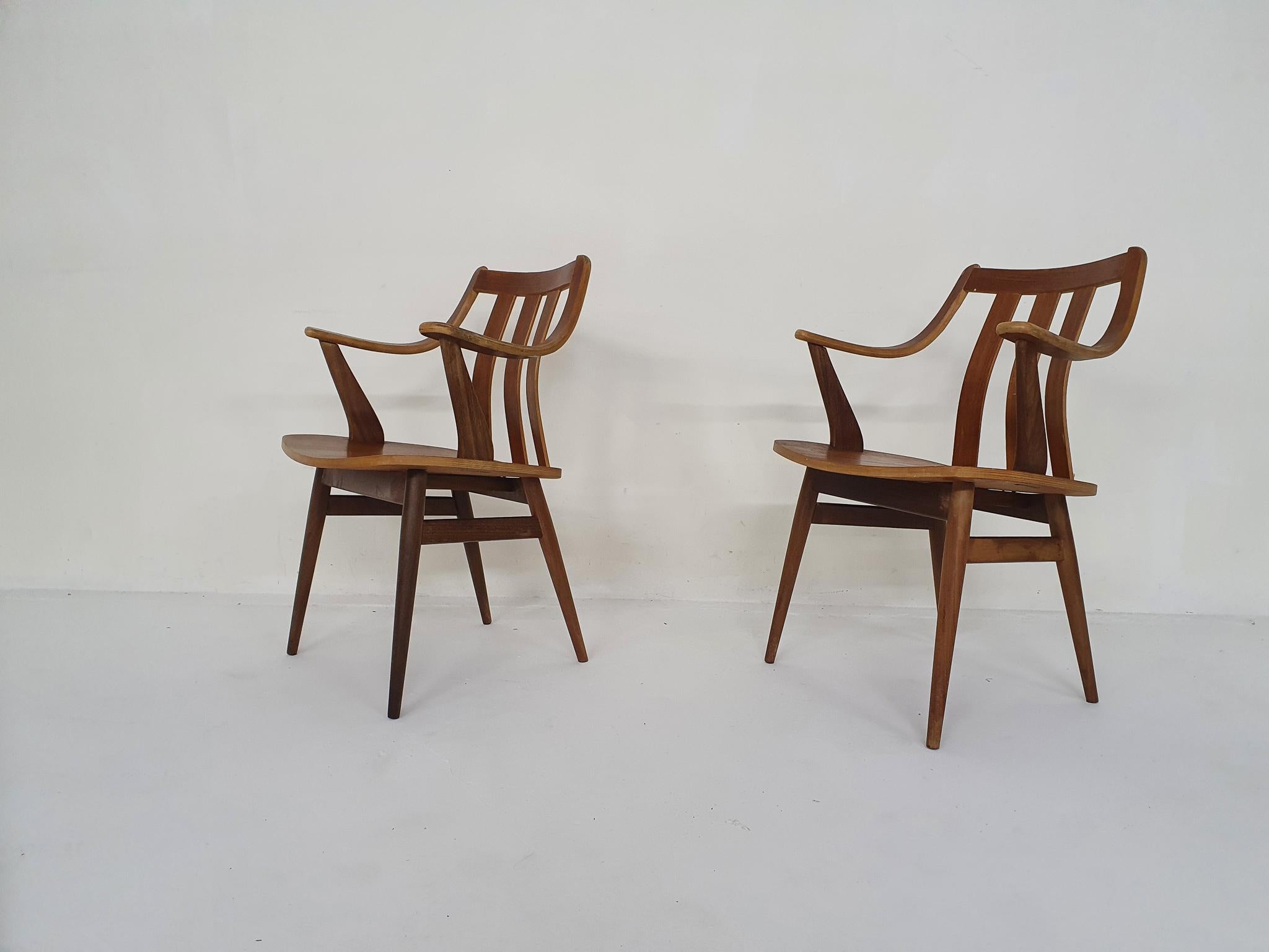 Dutch Set of Two Teak Arm Chairs, the Netherlands 1960's For Sale