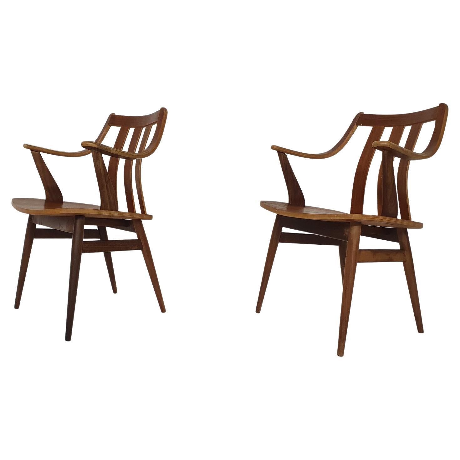 Set of Two Teak Arm Chairs, the Netherlands 1960's For Sale