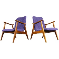 Set of Two Teak Lounge Chairs by Louis Van Teeffelen for Webe 1960 Brown Purple