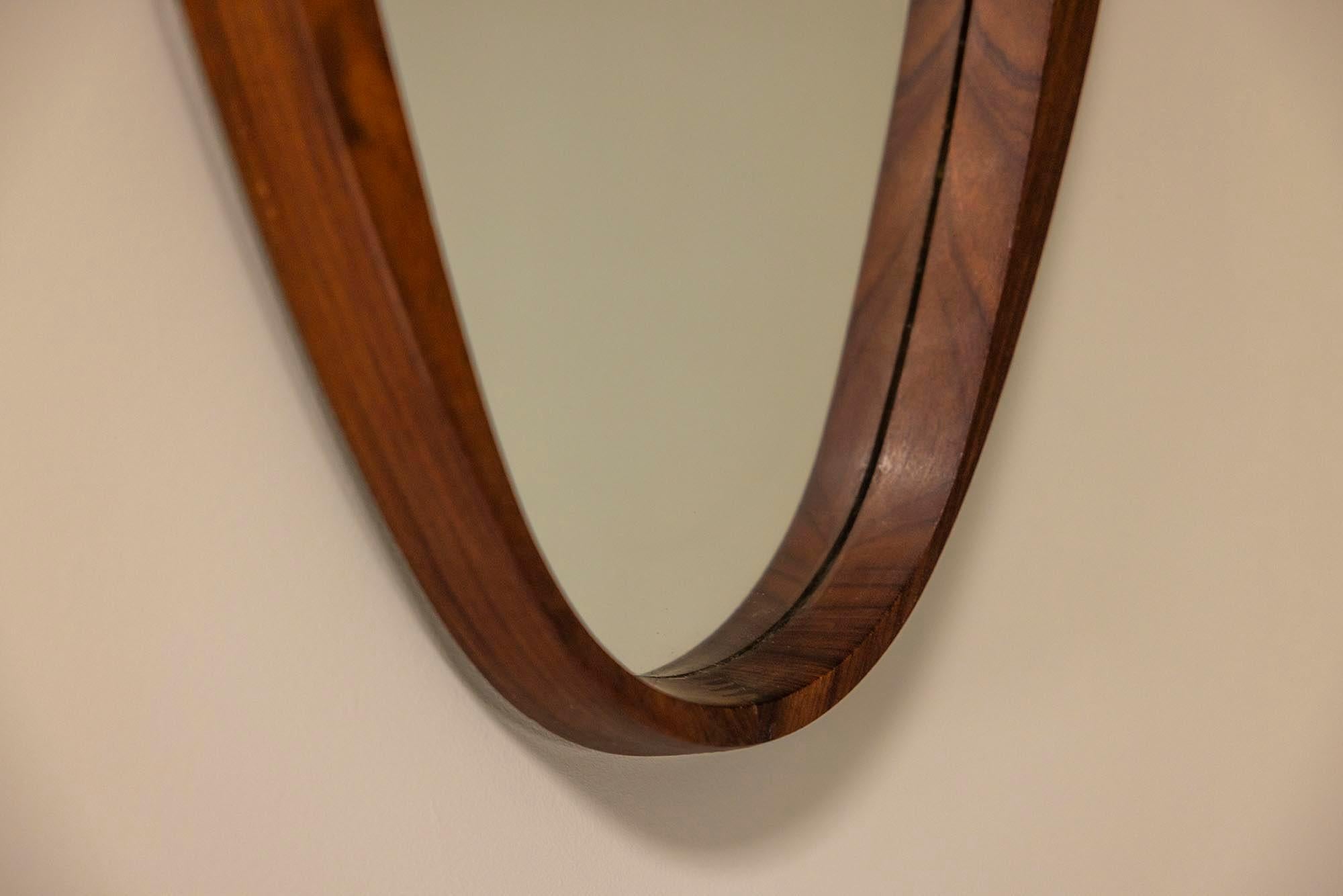 Set of Two Teak Oval-shaped Mirrors, Italy 1970s 5