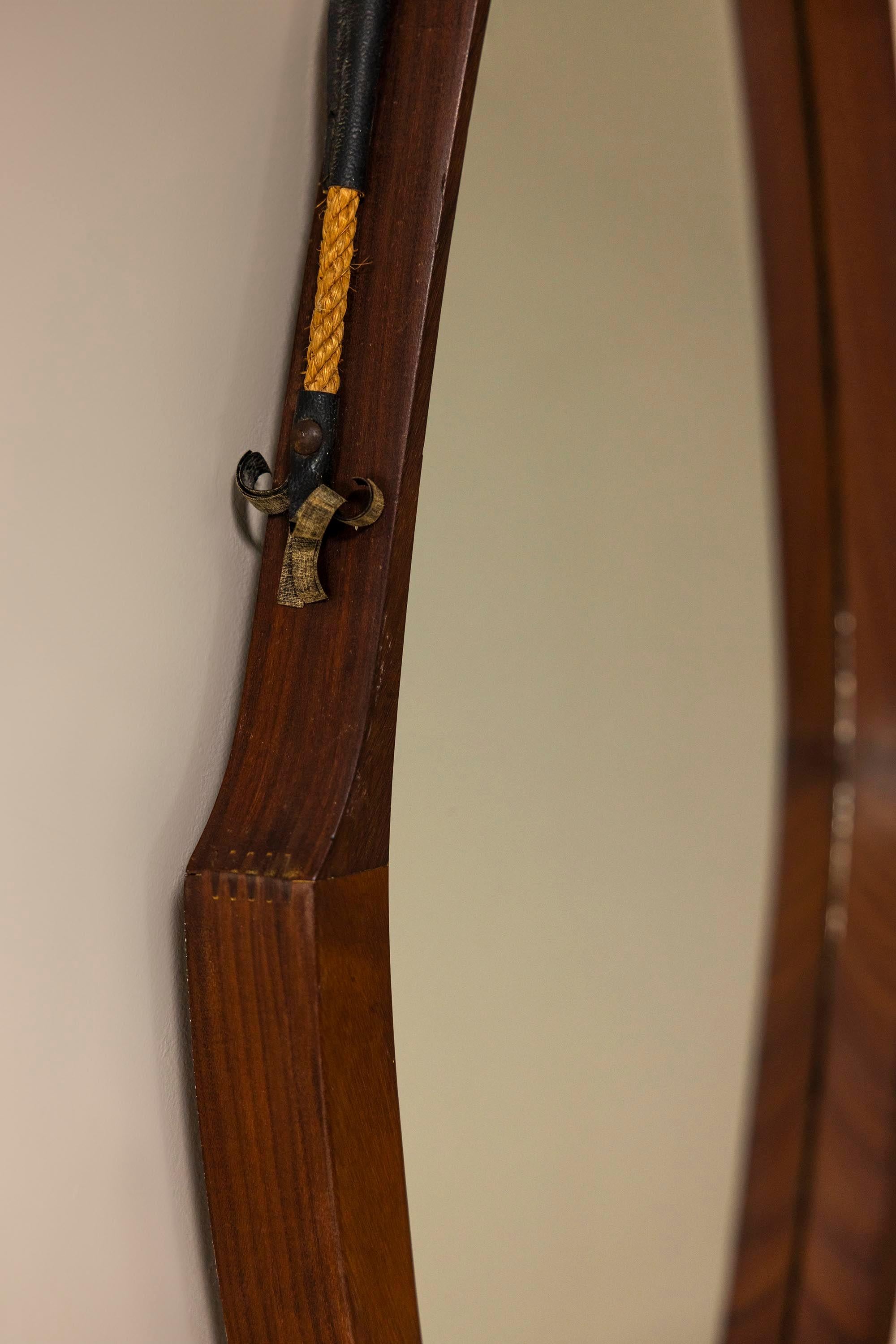 Set of Two Teak Oval-shaped Mirrors, Italy 1970s 8