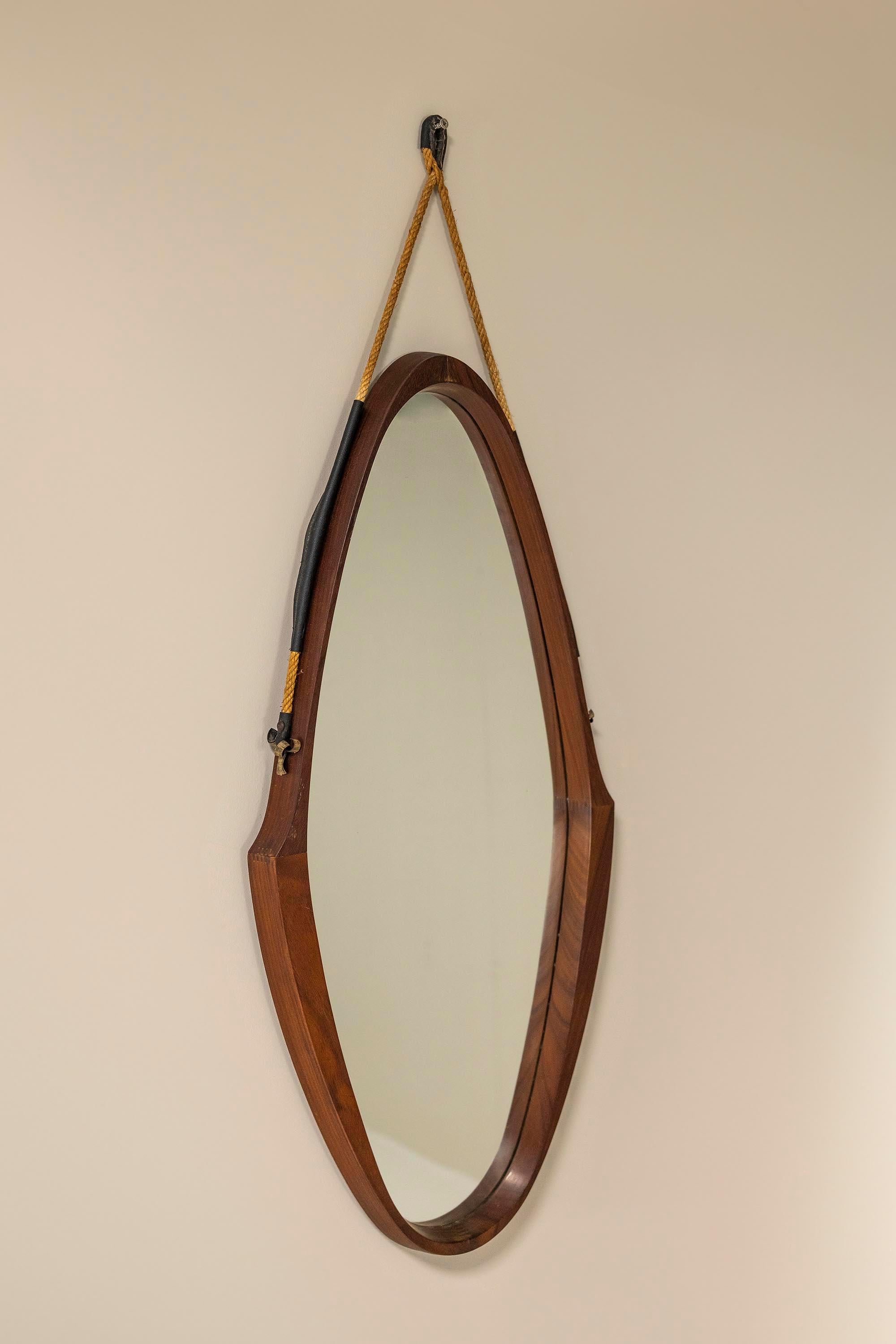 Italian Set of Two Teak Oval-shaped Mirrors, Italy 1970s