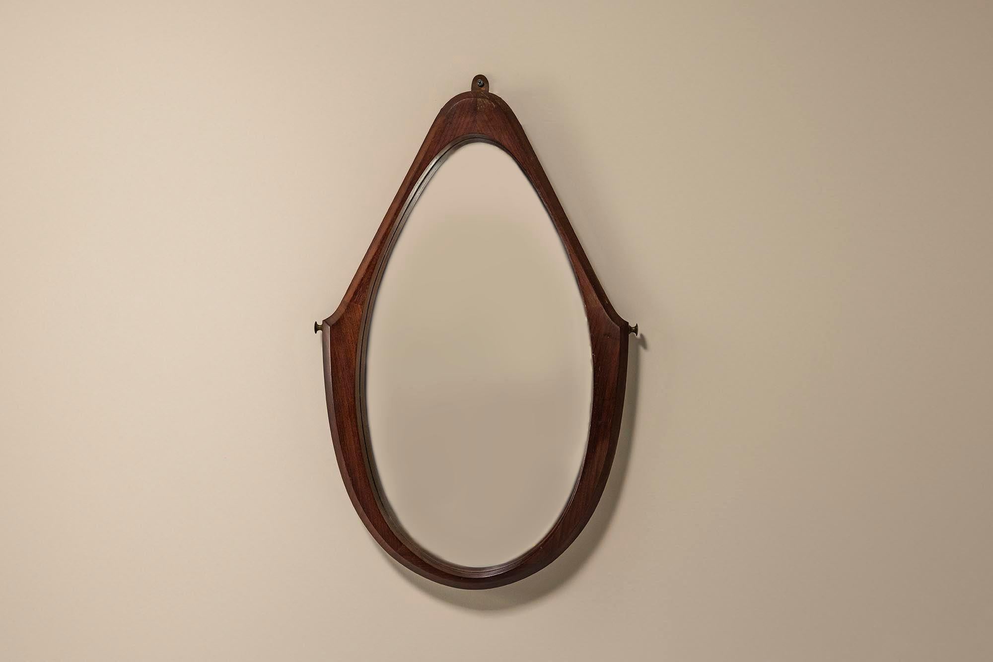 Late 20th Century Set of Two Teak Oval-shaped Mirrors, Italy 1970s