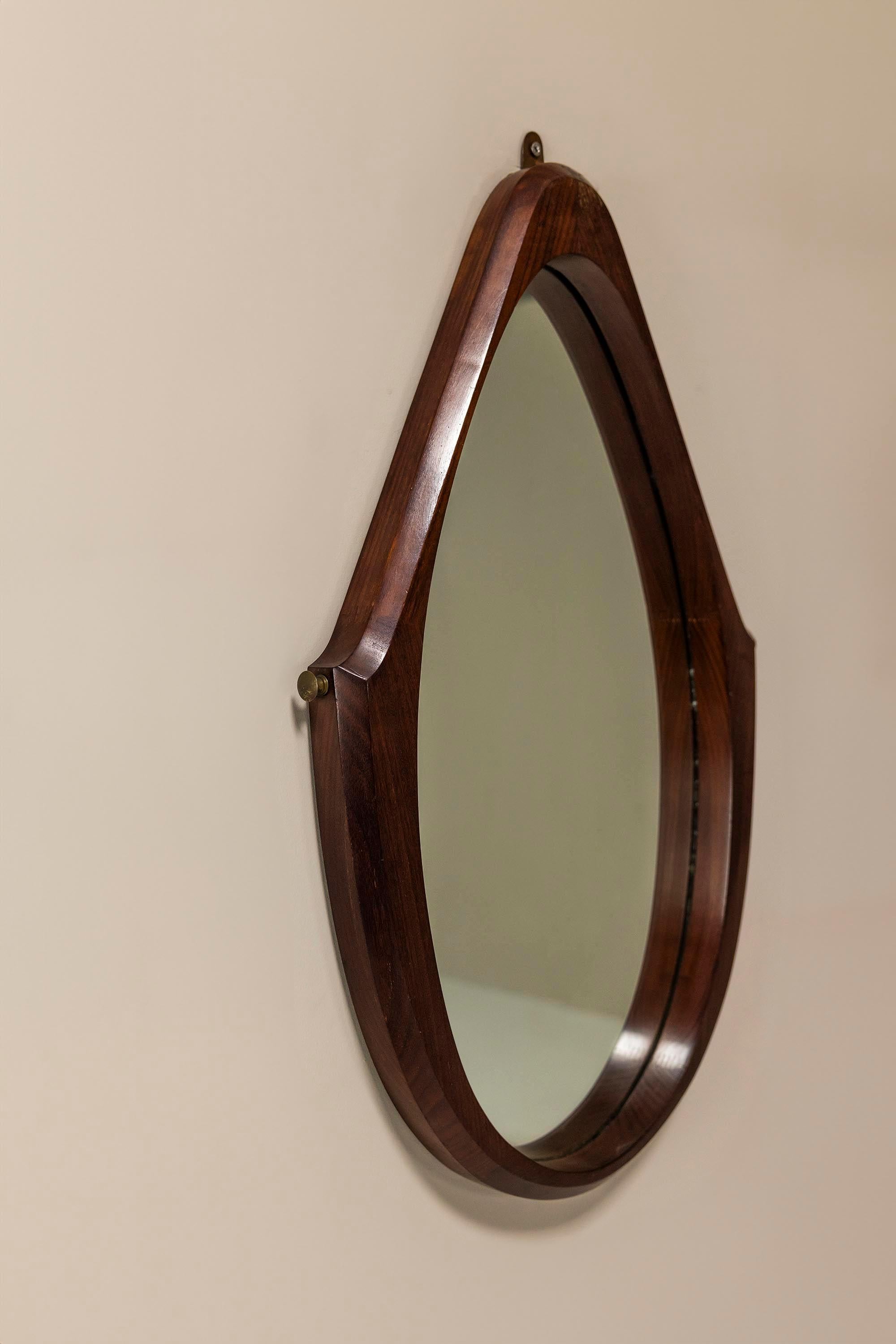 Set of Two Teak Oval-shaped Mirrors, Italy 1970s 1