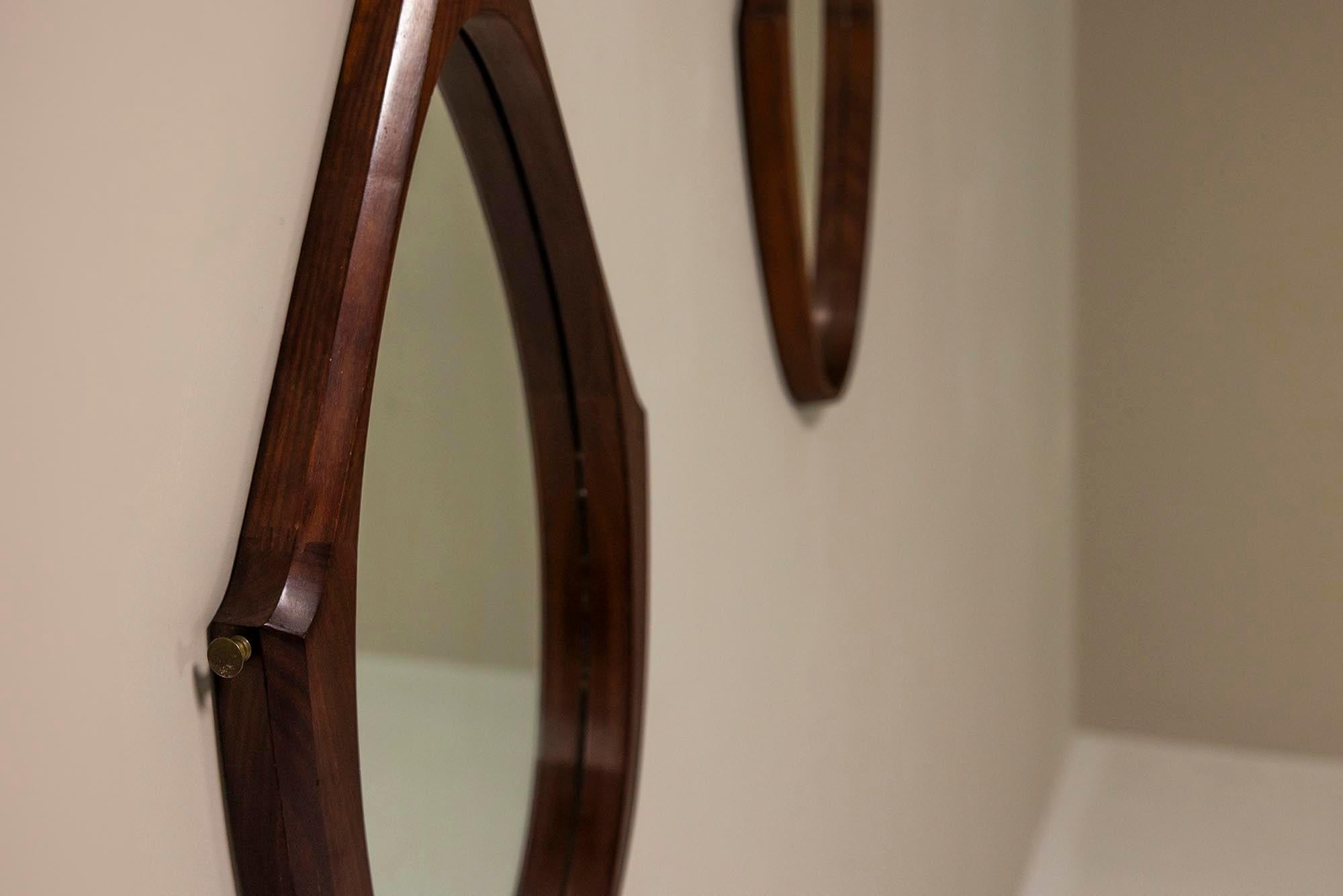 Set of Two Teak Oval-shaped Mirrors, Italy 1970s 2