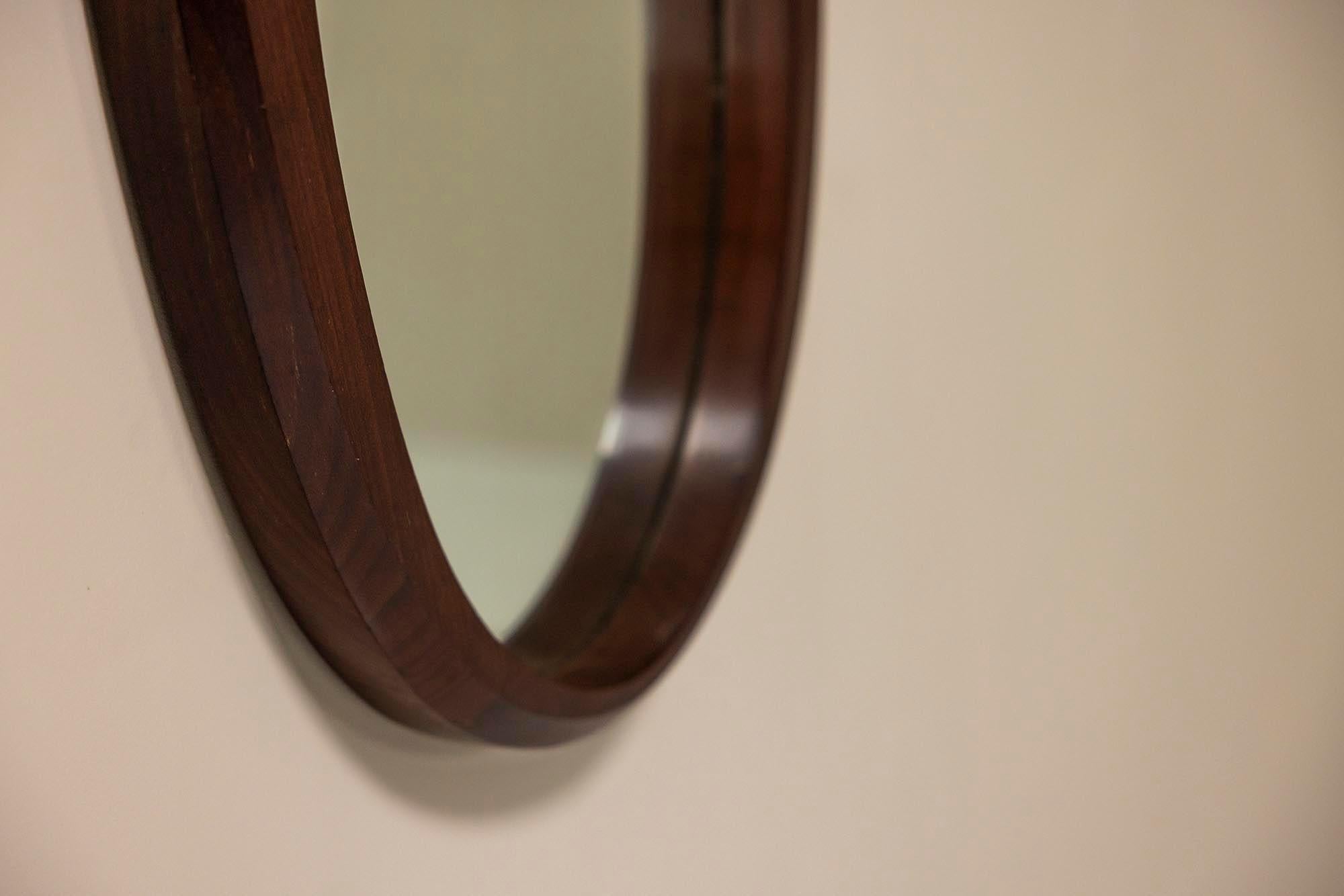 Set of Two Teak Oval-shaped Mirrors, Italy 1970s 3
