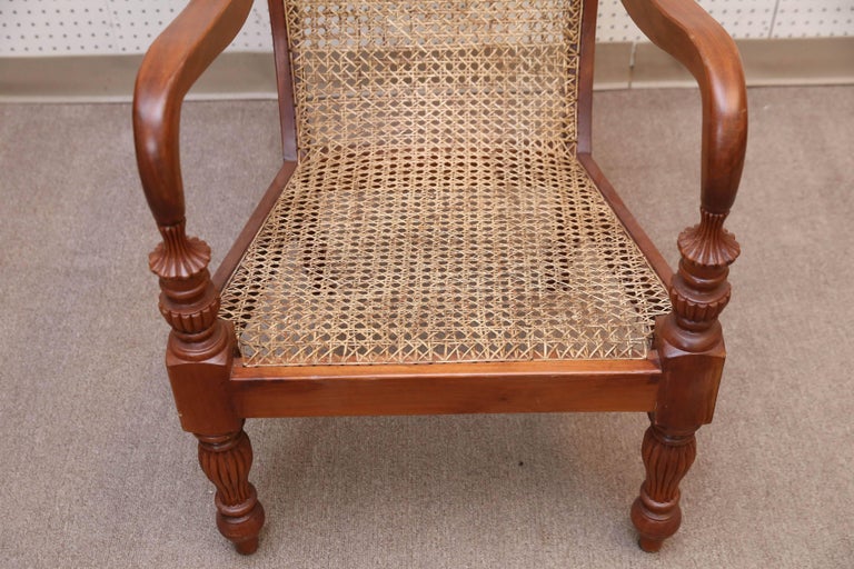 Set of Two Teak Wood and Cane Lounge Chairs from Colombo Area of Sri