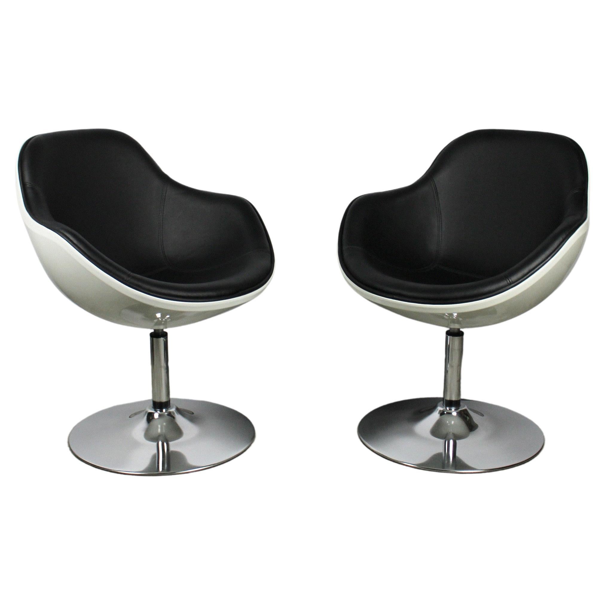 Set of Two Tequila Armchairs Space Age Vintage White Epoxy Black Leather For Sale