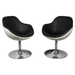 Set of Two Tequila Armchairs Space Age Vintage White Epoxy Black Leather