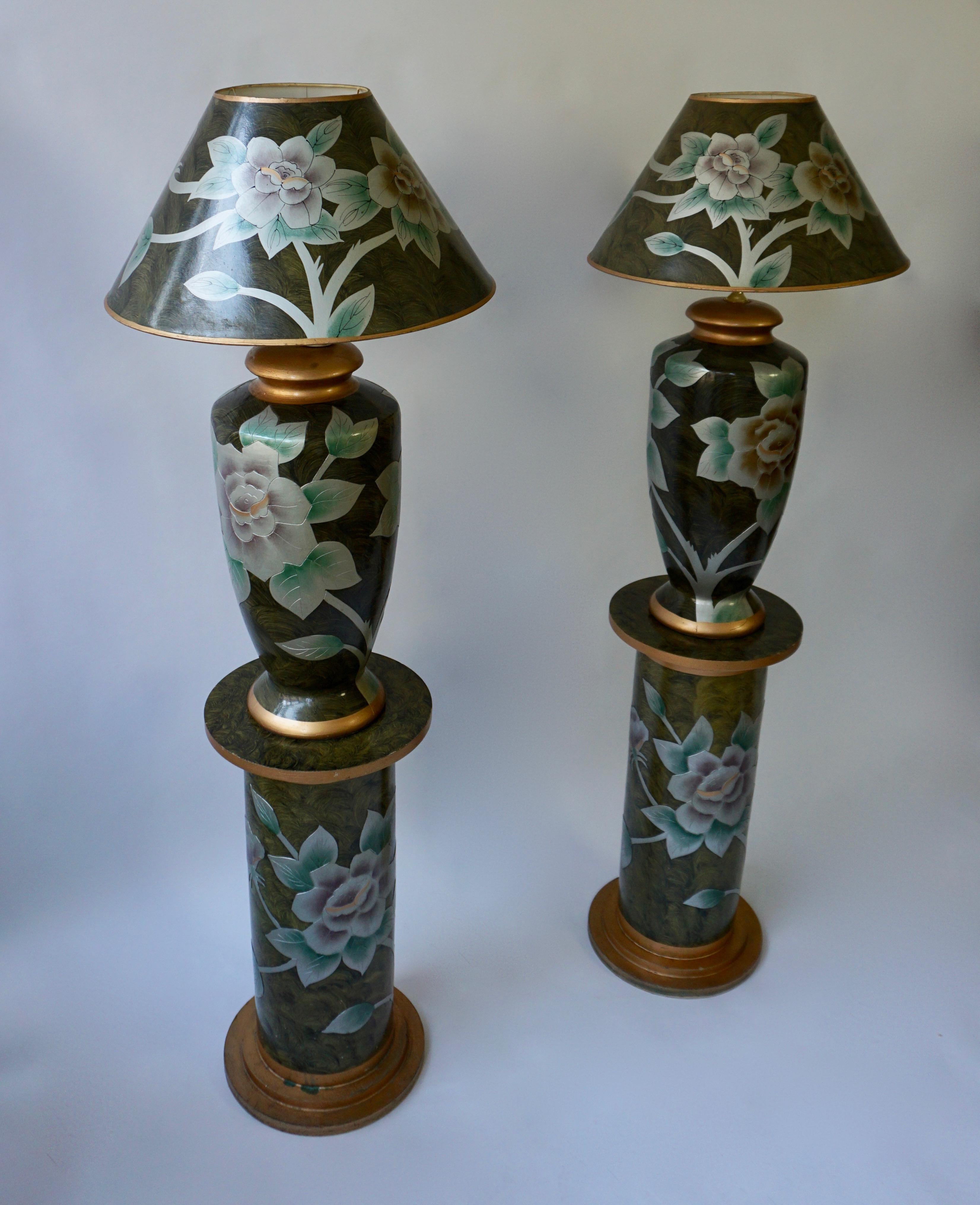 Hollywood Regency Set of Two Terracotta Table Lamps on Columns For Sale