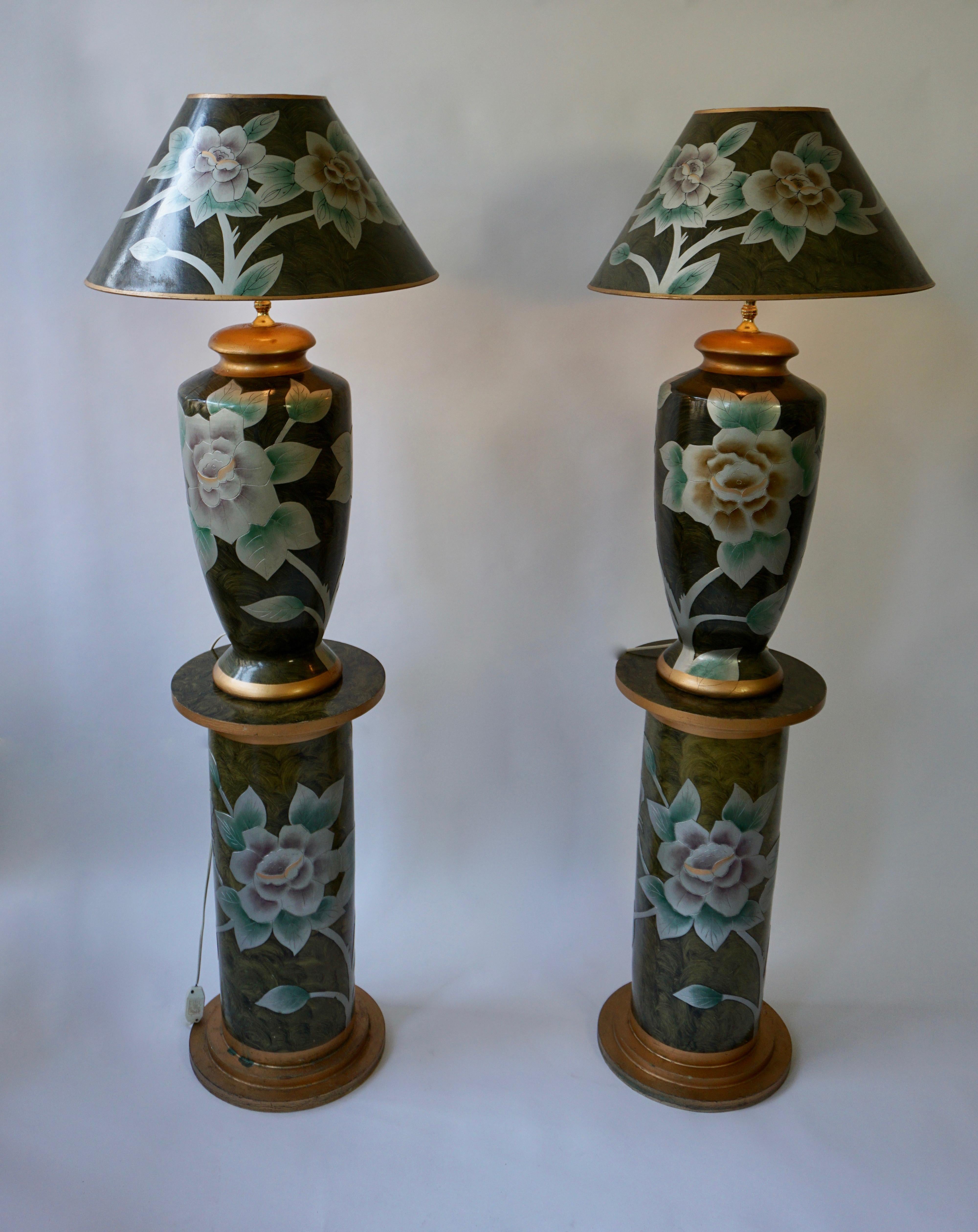 Italian Set of Two Terracotta Table Lamps on Columns For Sale