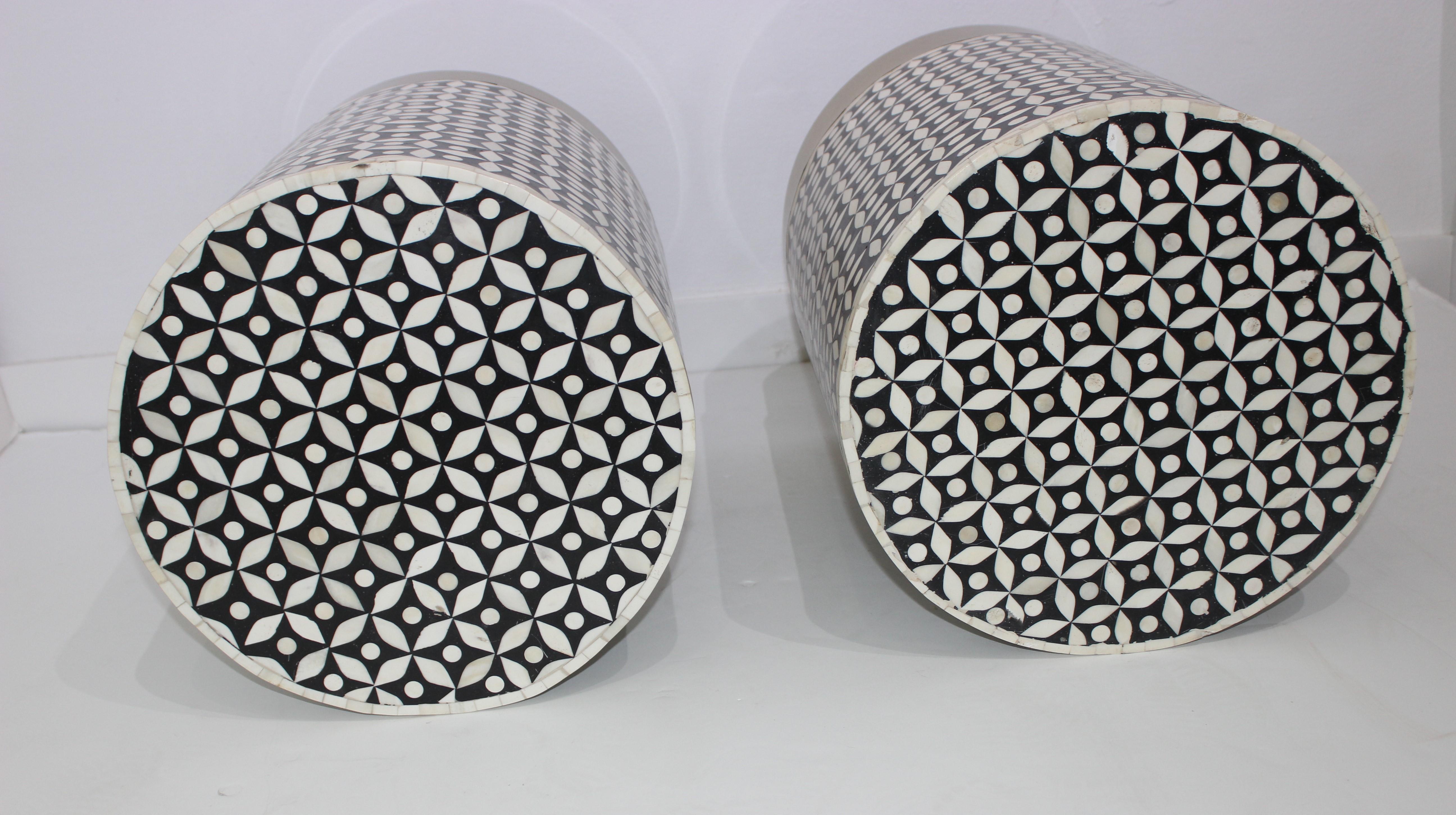 Set of Two Tessellated Bone Drum Tables 5