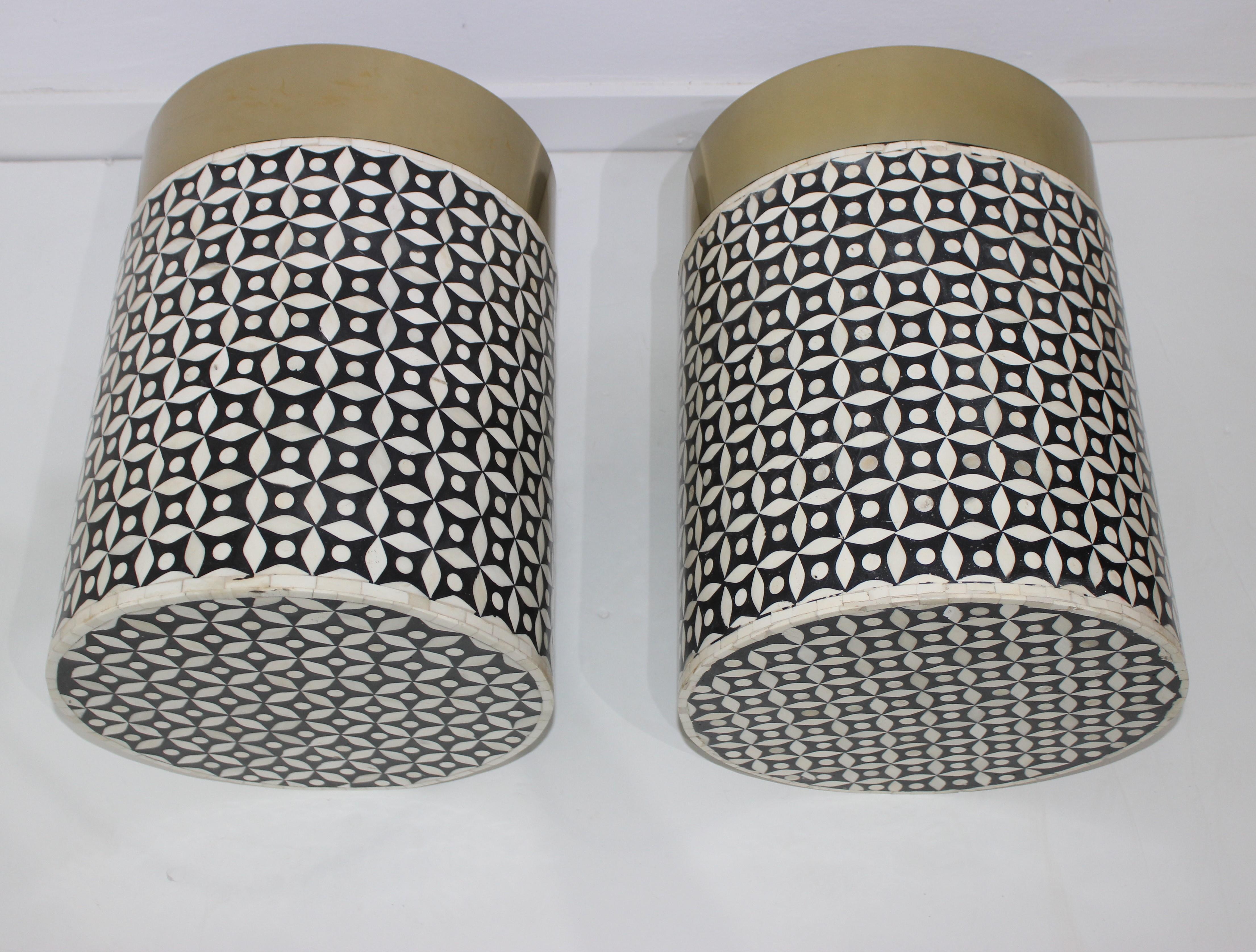 Set of Two Tessellated Bone Drum Tables 6