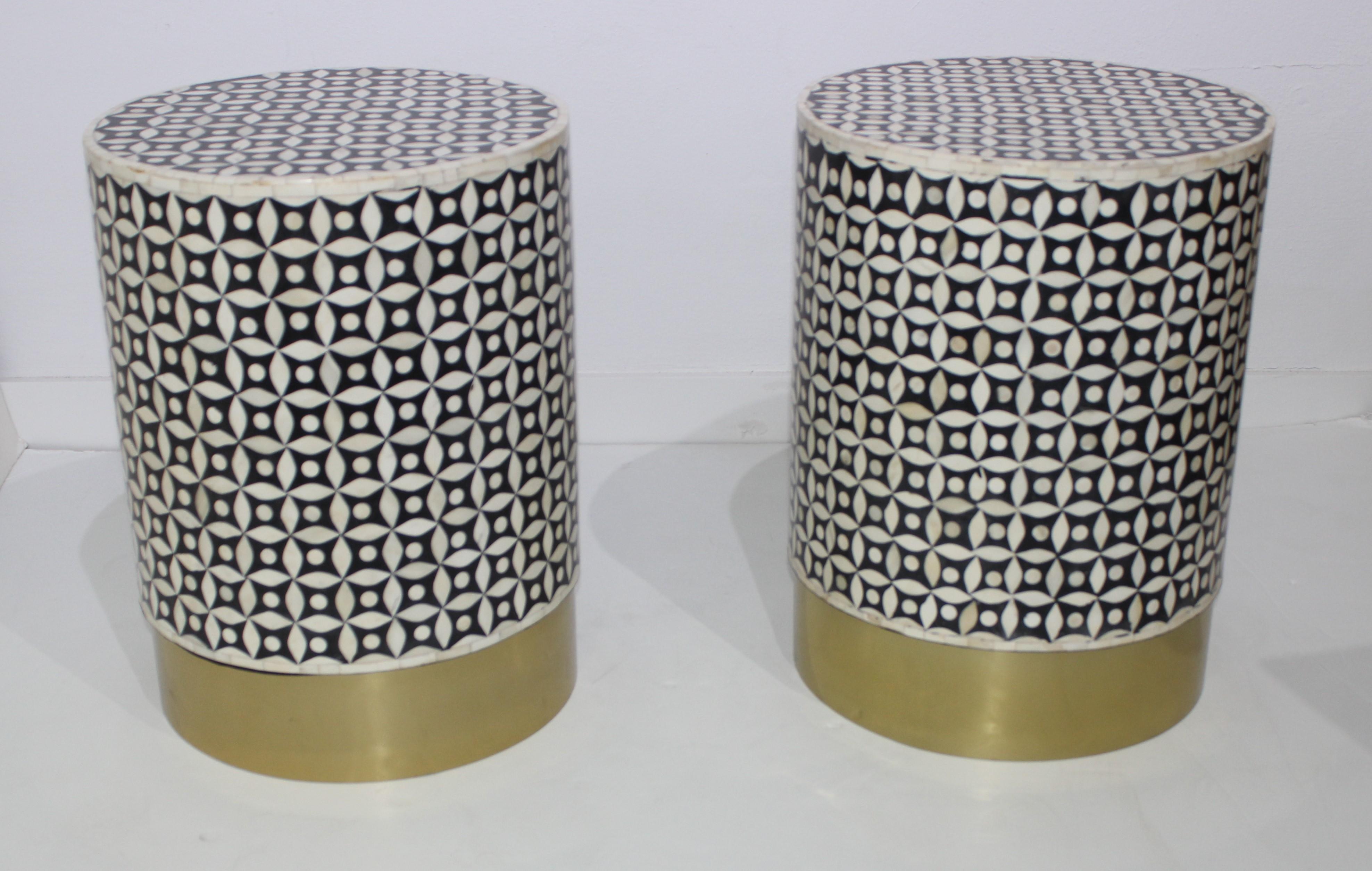 Set of Two Tessellated Bone Drum Tables 7