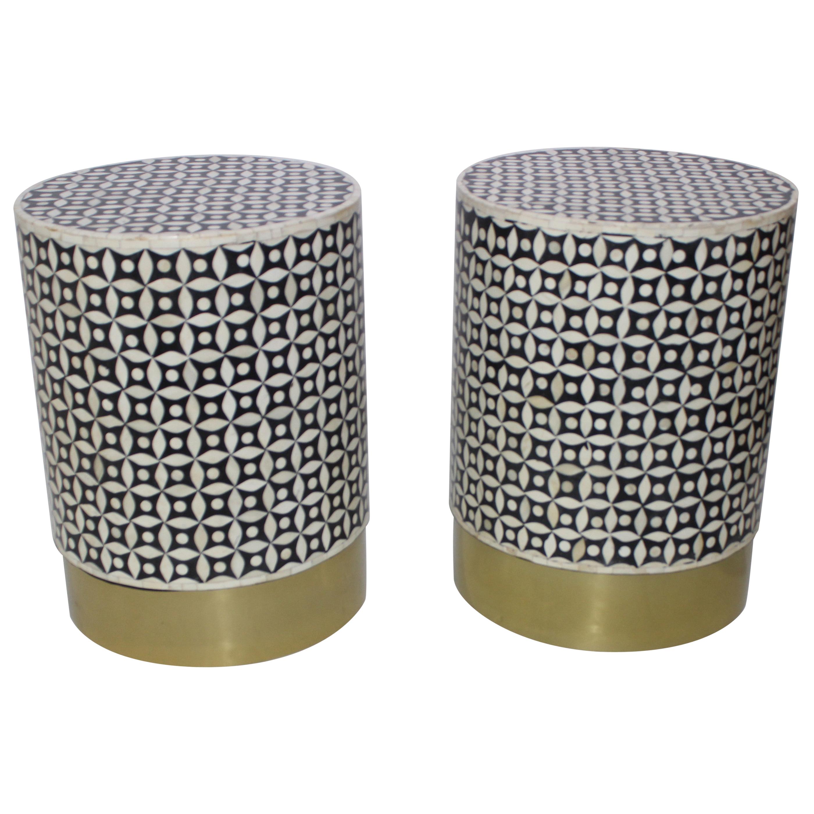 Set of Two Tessellated Bone Drum Tables