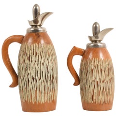 Set of Two Thermos by Aldo Tura for Macabo, Milan, Italy, 1950s, Carved Wood