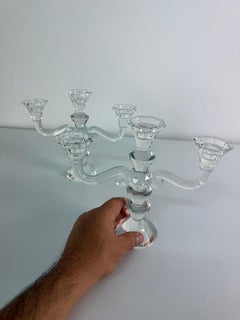 Set of two three-light faceted crystal Candelabras, with gift boxes, 1980s