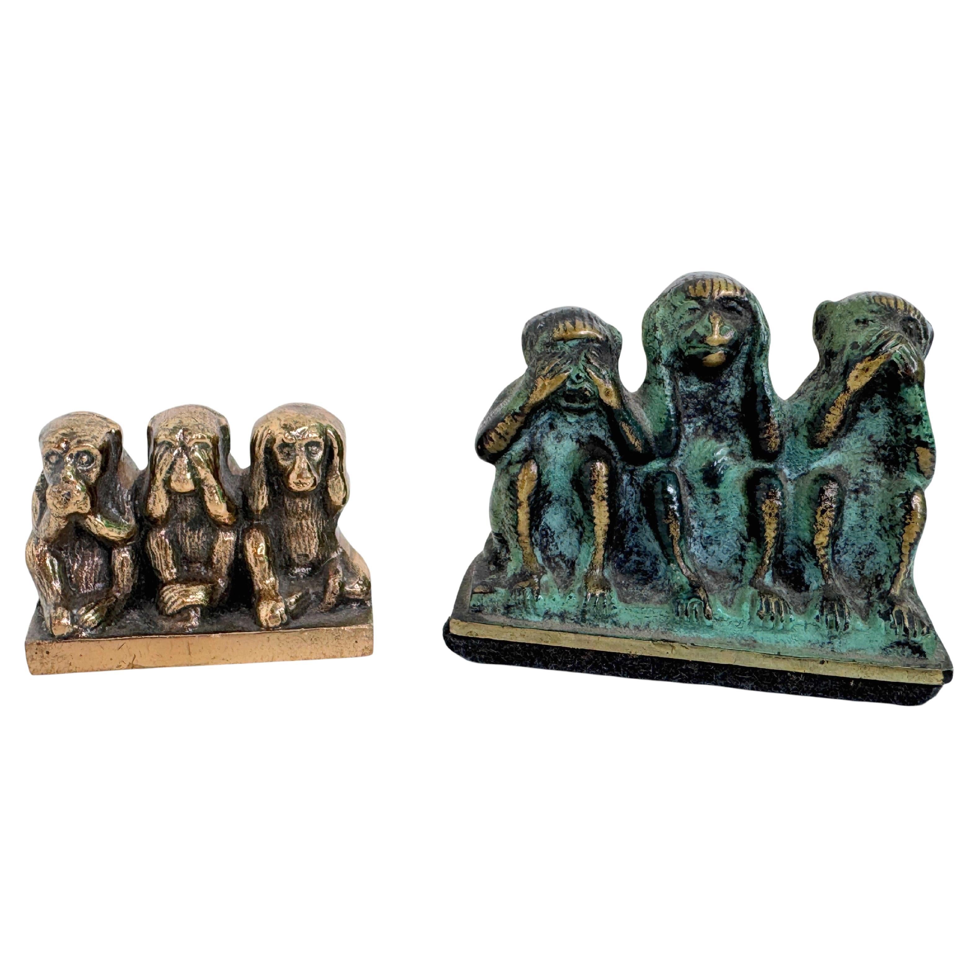 Set di due scimmie in miniatura "Tre scimmie sagge" Statue, Asia vintage in vendita