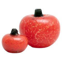 Set of Two Tomato Murano Glass Figures, circa 1970