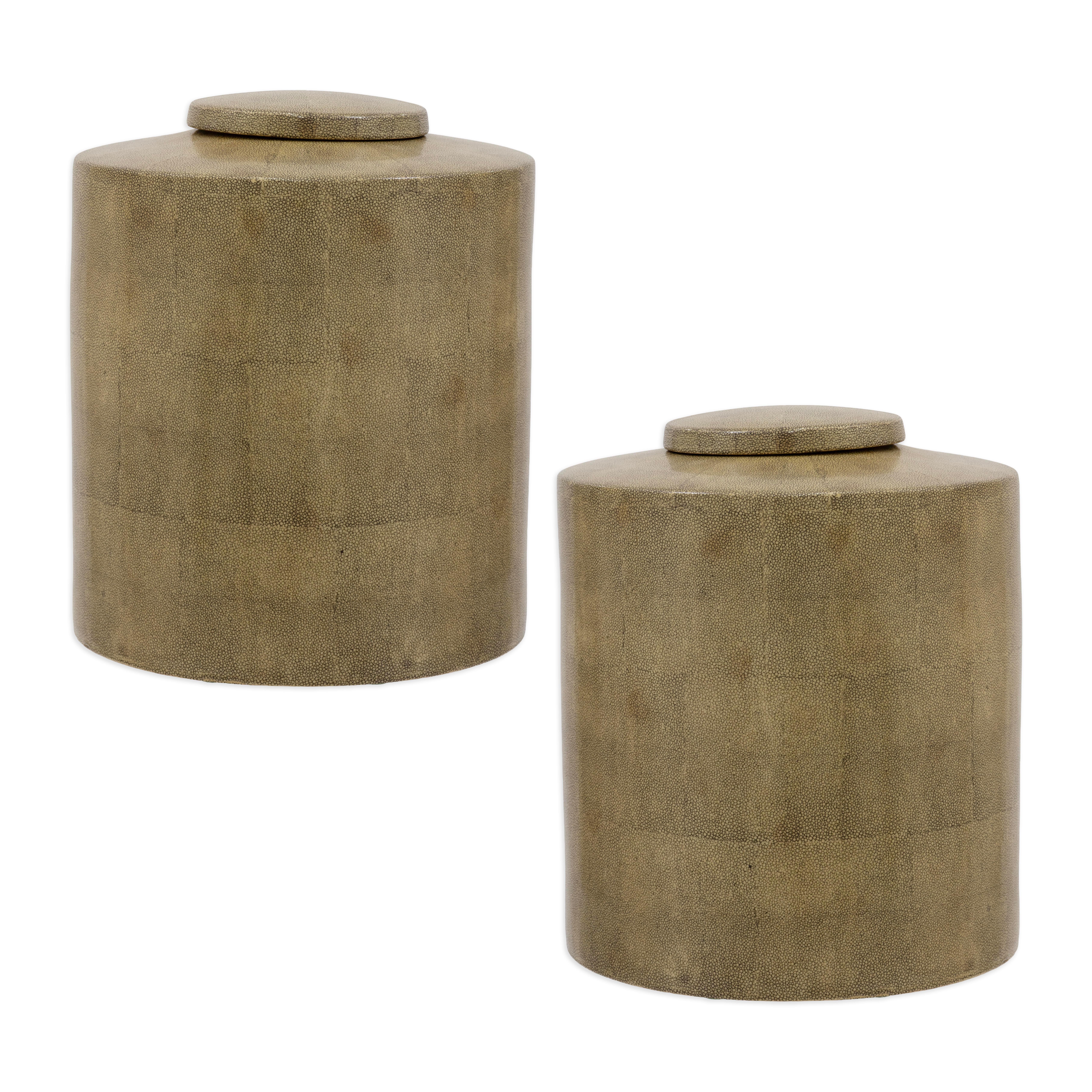 Set of Two Tozai Textured Cylindrical Lidded Vessels For Sale