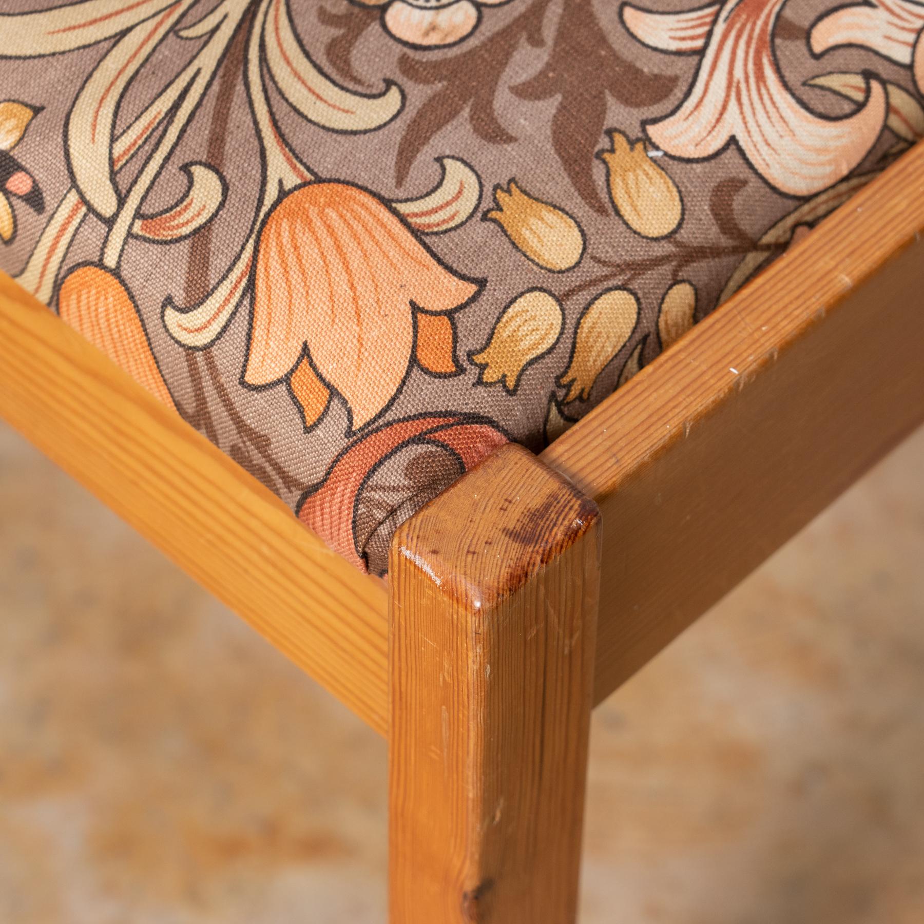 Textile Set of Two Traditional Catalan Pine Stools in Original Fabric, circa 1960